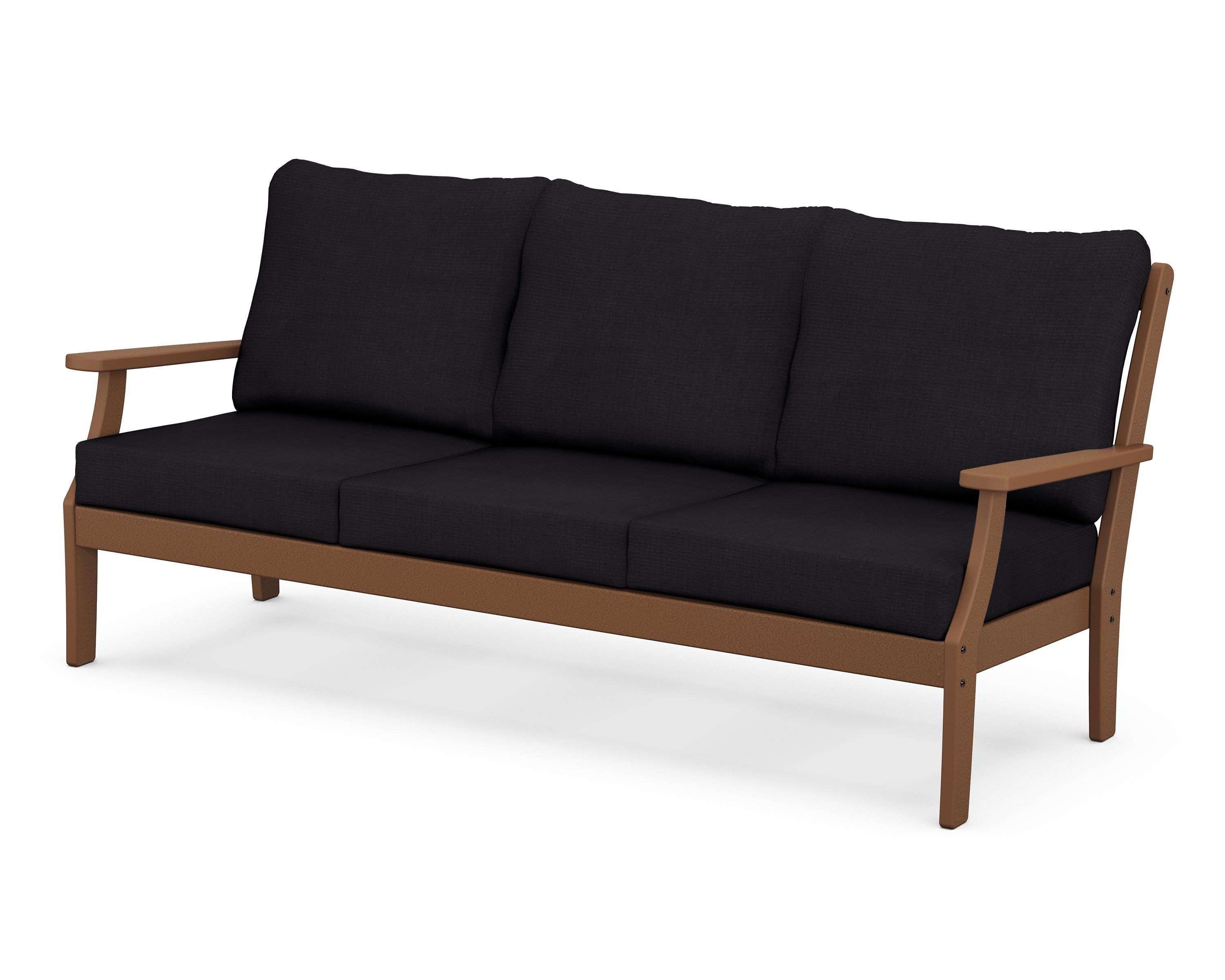 POLYWOOD® Braxton Deep Seating Sofa in Teak / Midnight Linen