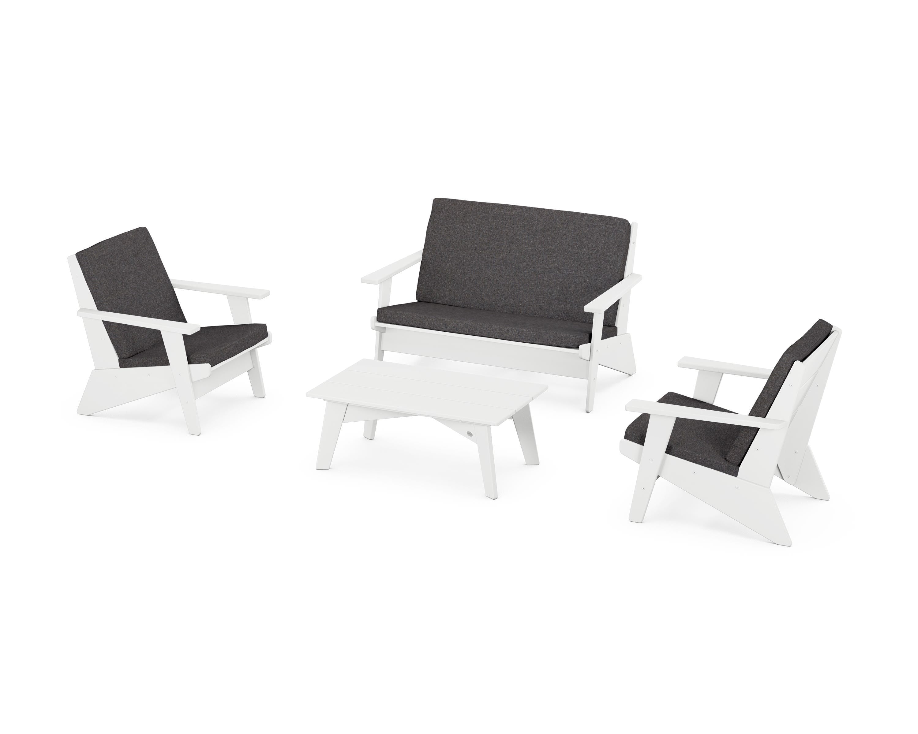 POLYWOOD® Riviera Modern Lounge 4-Piece Set in White / Ash Charcoal
