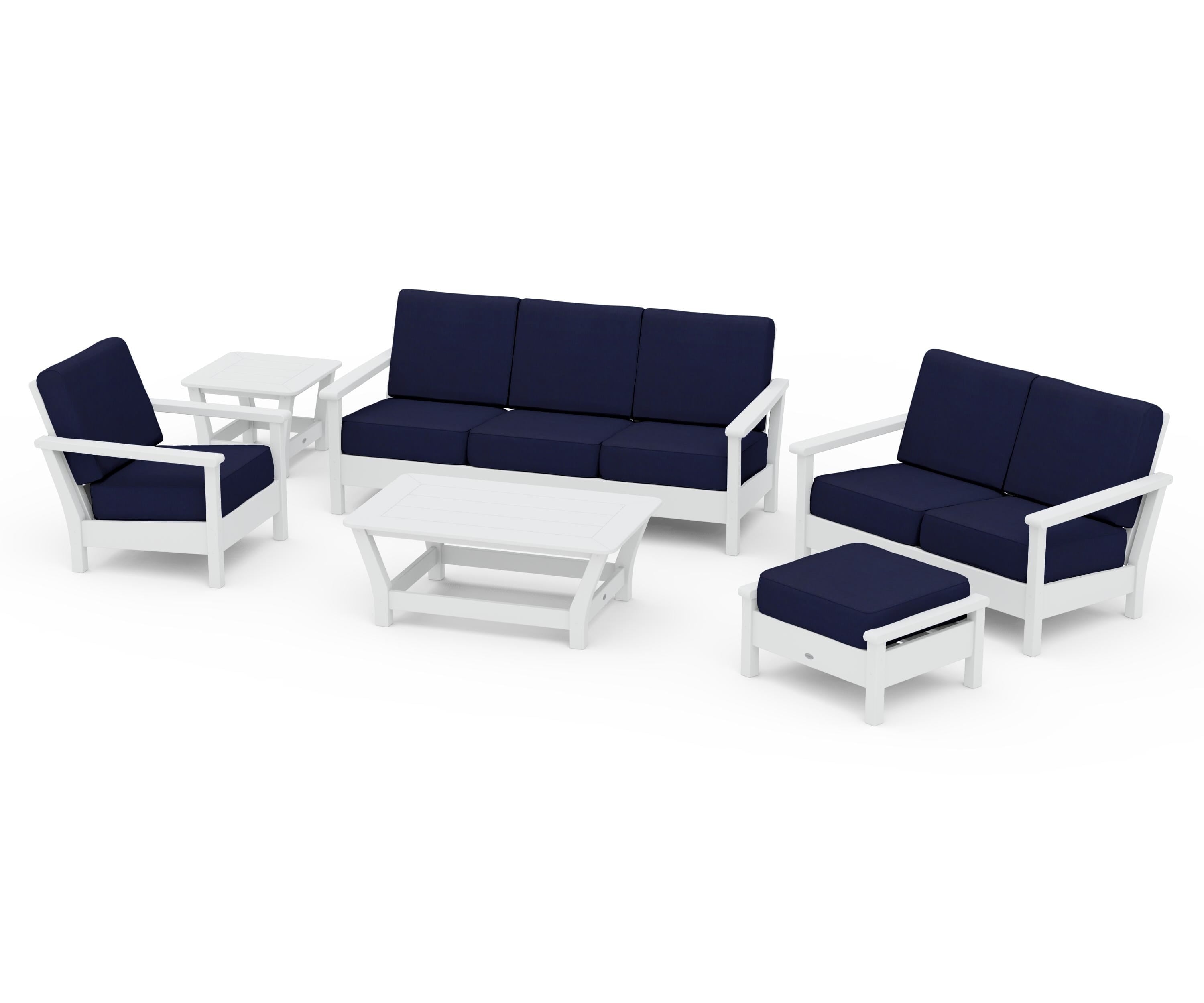 POLYWOOD® Harbour 6-Piece Outdoor Living Set in White / Navy