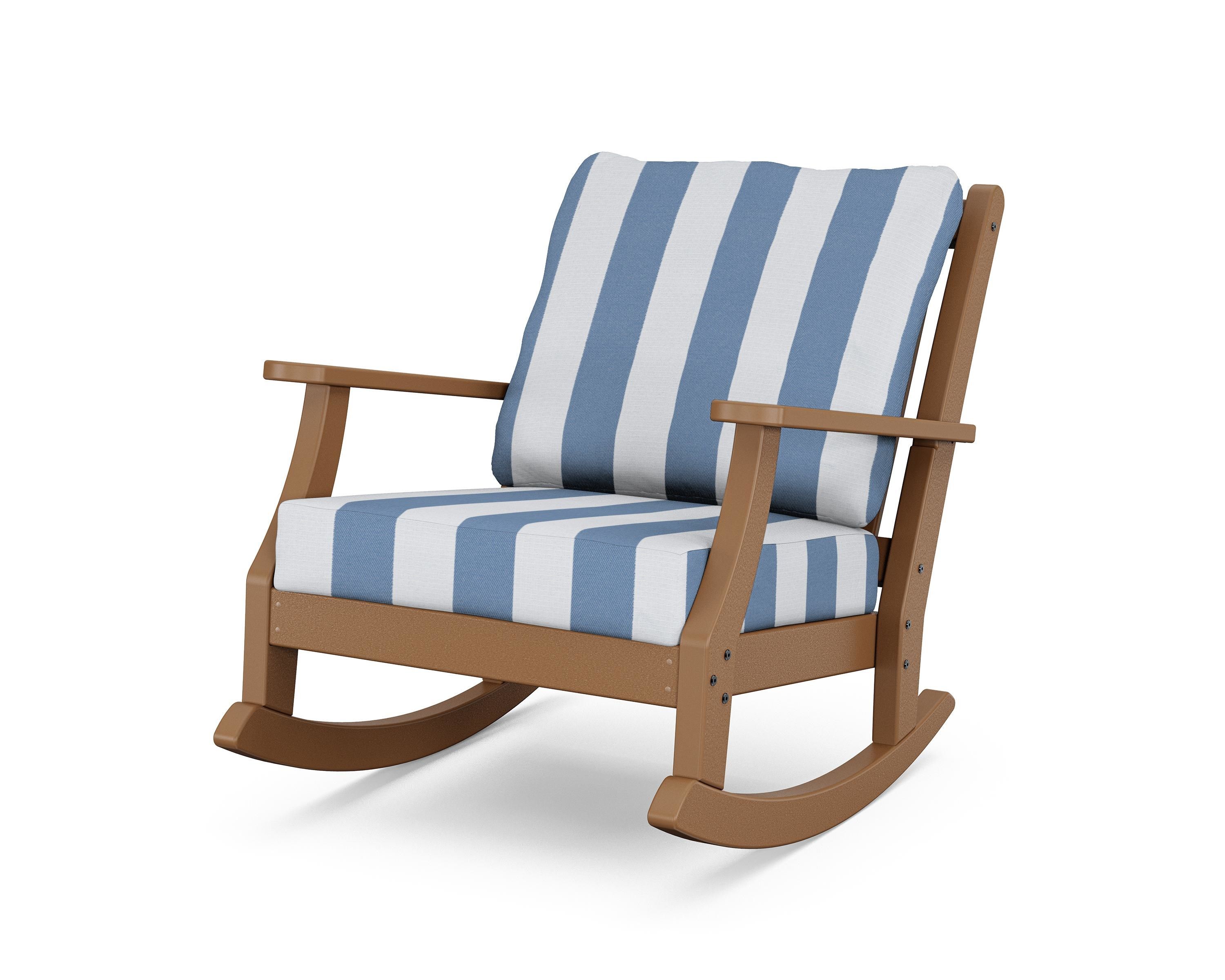 Country Living Wovendale Deep Seating Rocking Chair in Teak / Cabana Stripe Sky Blue
