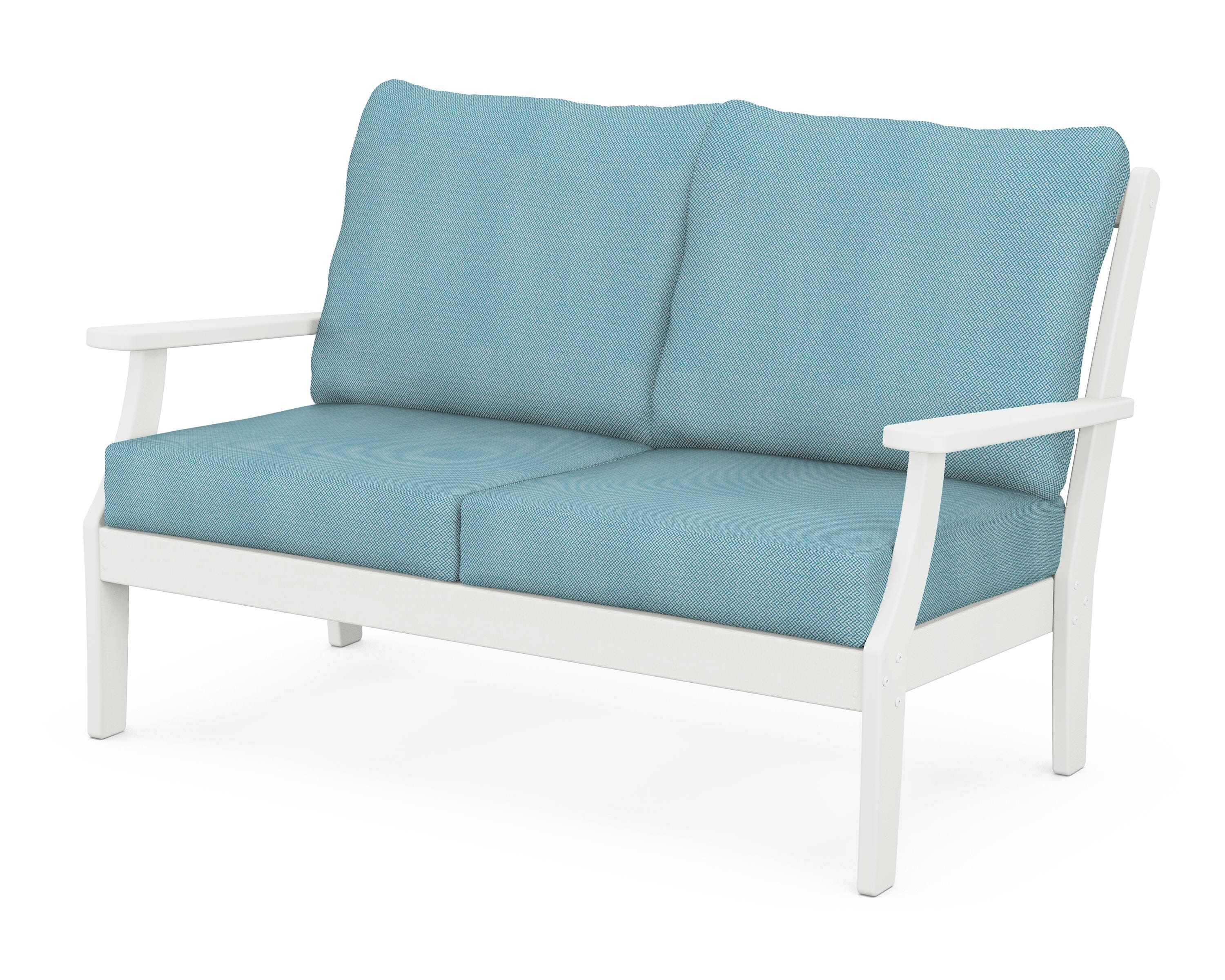 POLYWOOD® Braxton Deep Seating Loveseat in Vintage White / Lattice Sky Blue