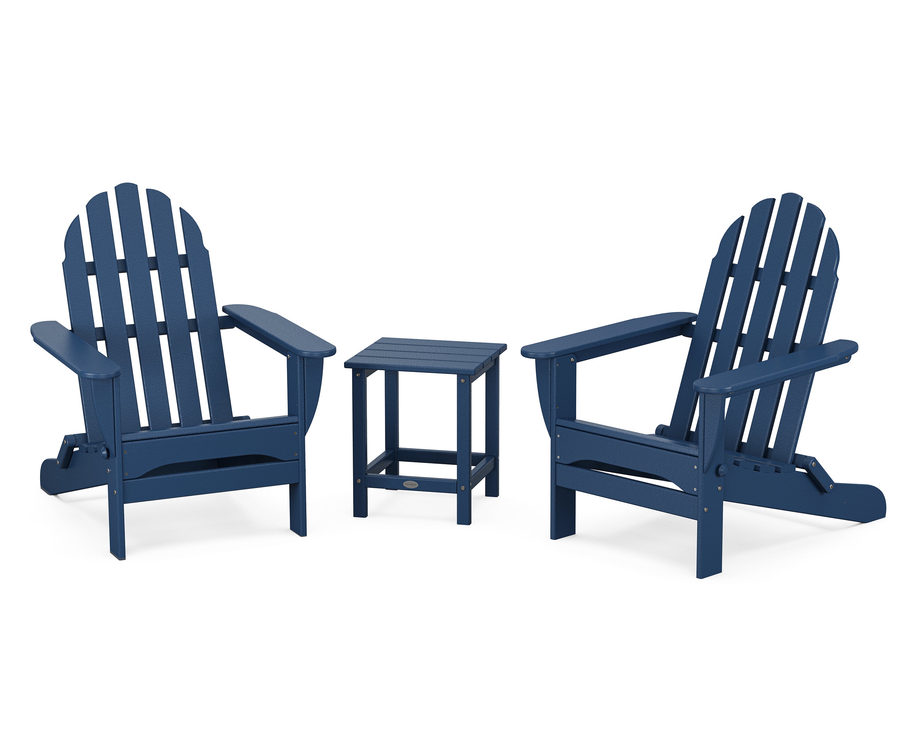 POLYWOOD® Classic Folding Adirondack 3-Piece Set with Long Island 18" Side Table in Navy