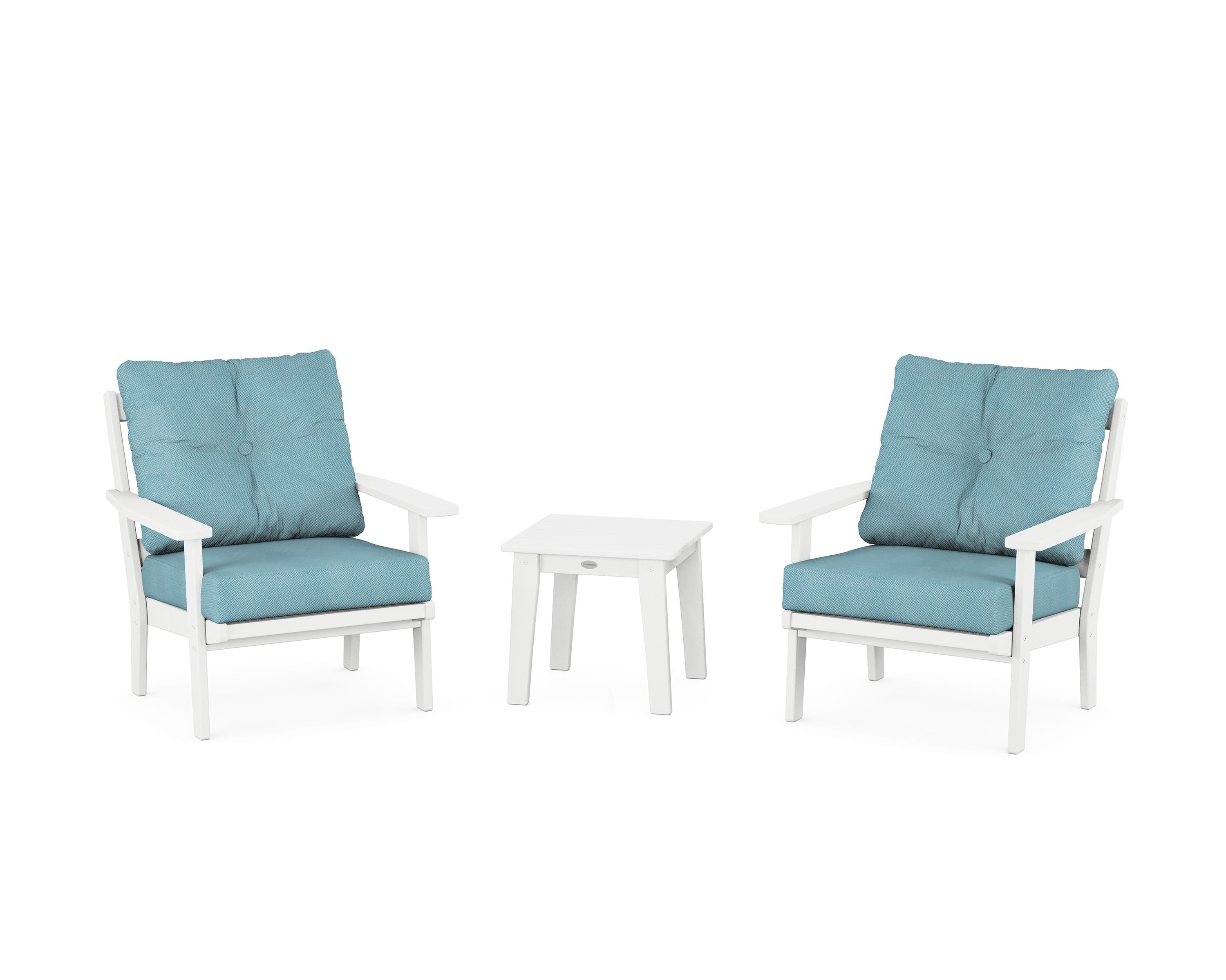 POLYWOOD® Oxford 3-Piece Deep Seating Set in White / Lattice Sky Blue