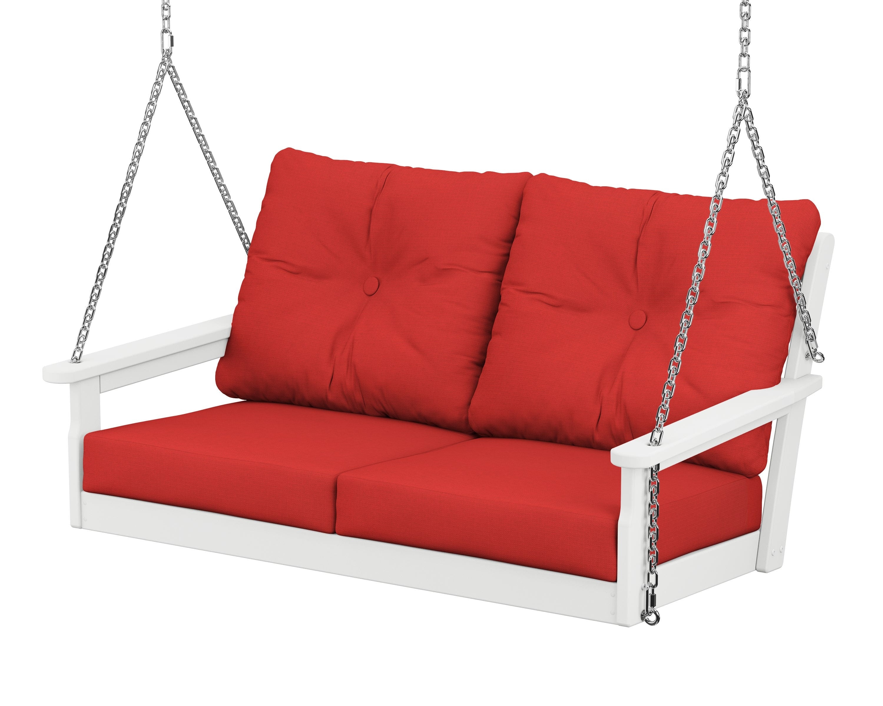 POLYWOOD® Vineyard Deep Seating Swing in White / Crimson Linen