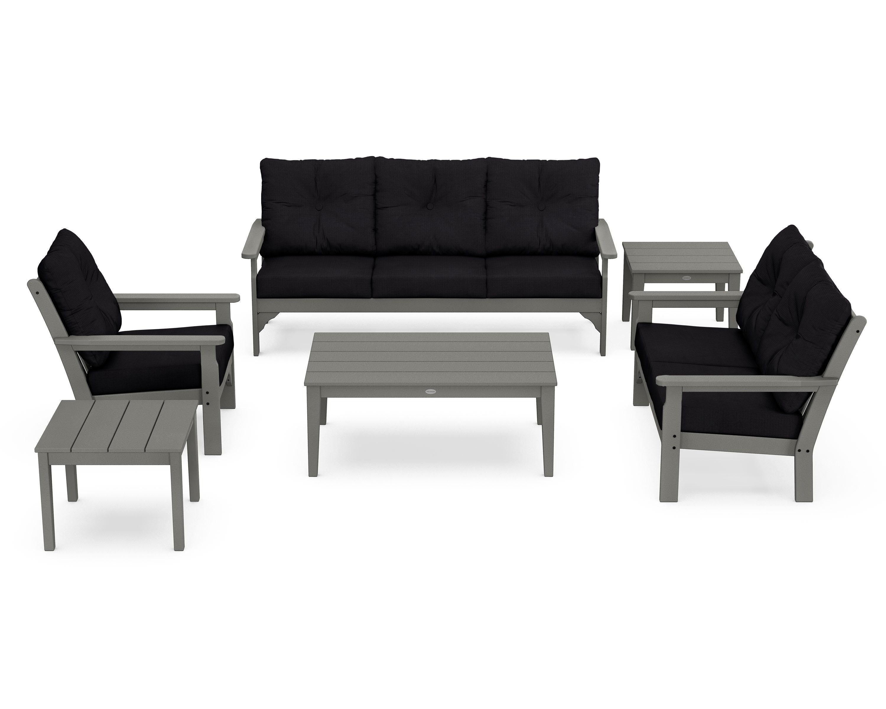 POLYWOOD® Vineyard 6-Piece Deep Seating Set in Slate Grey / Midnight Linen