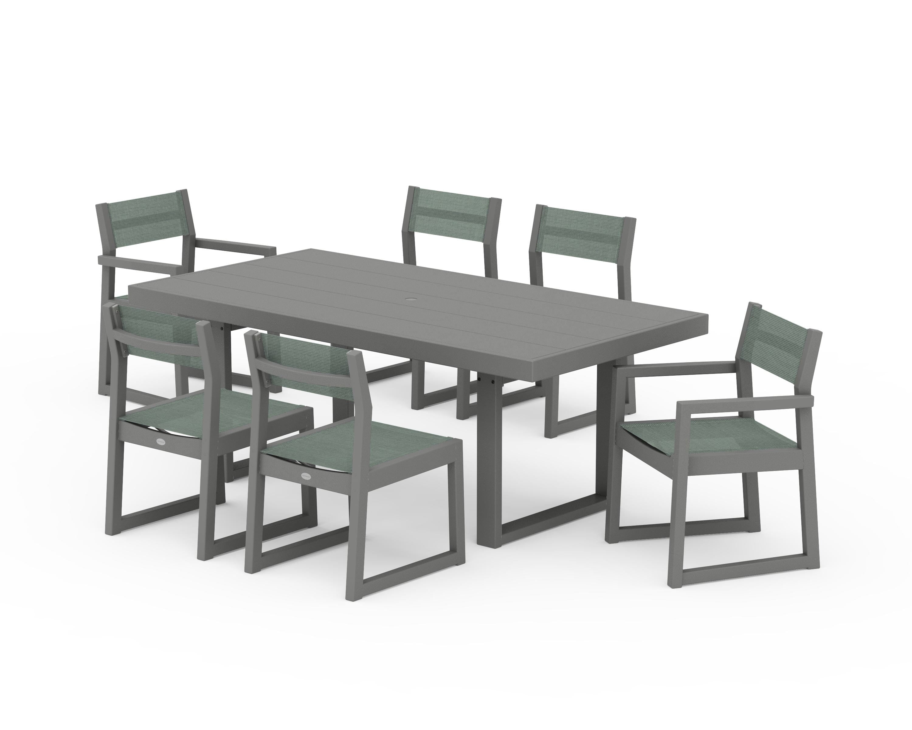 POLYWOOD® EDGE Sling 7-Piece Dining Set in Slate Grey / Dupioni Sea Mist Sling