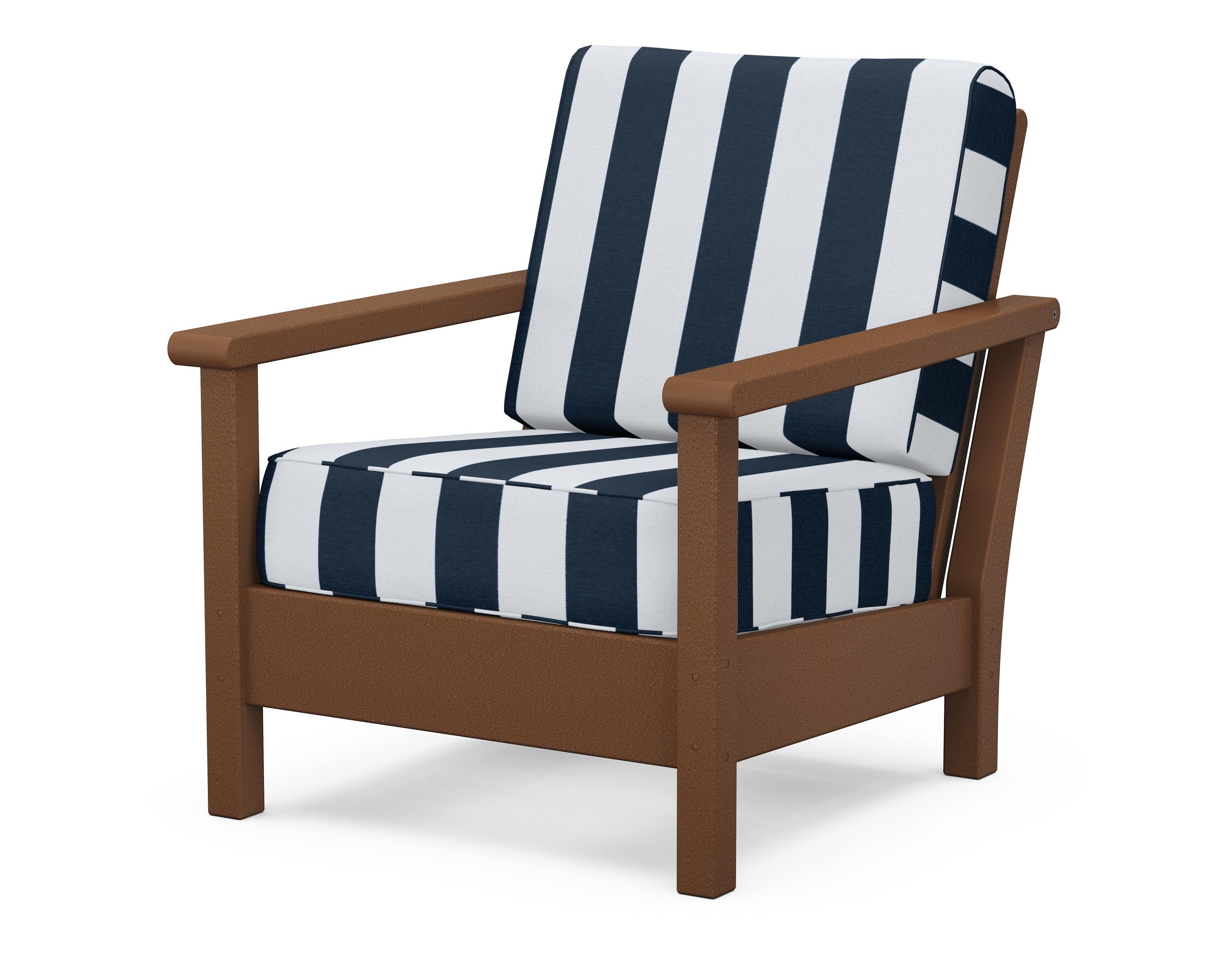 POLYWOOD® Harbour Deep Seating Chair in Teak / Cabana Stripe Marine Indigo