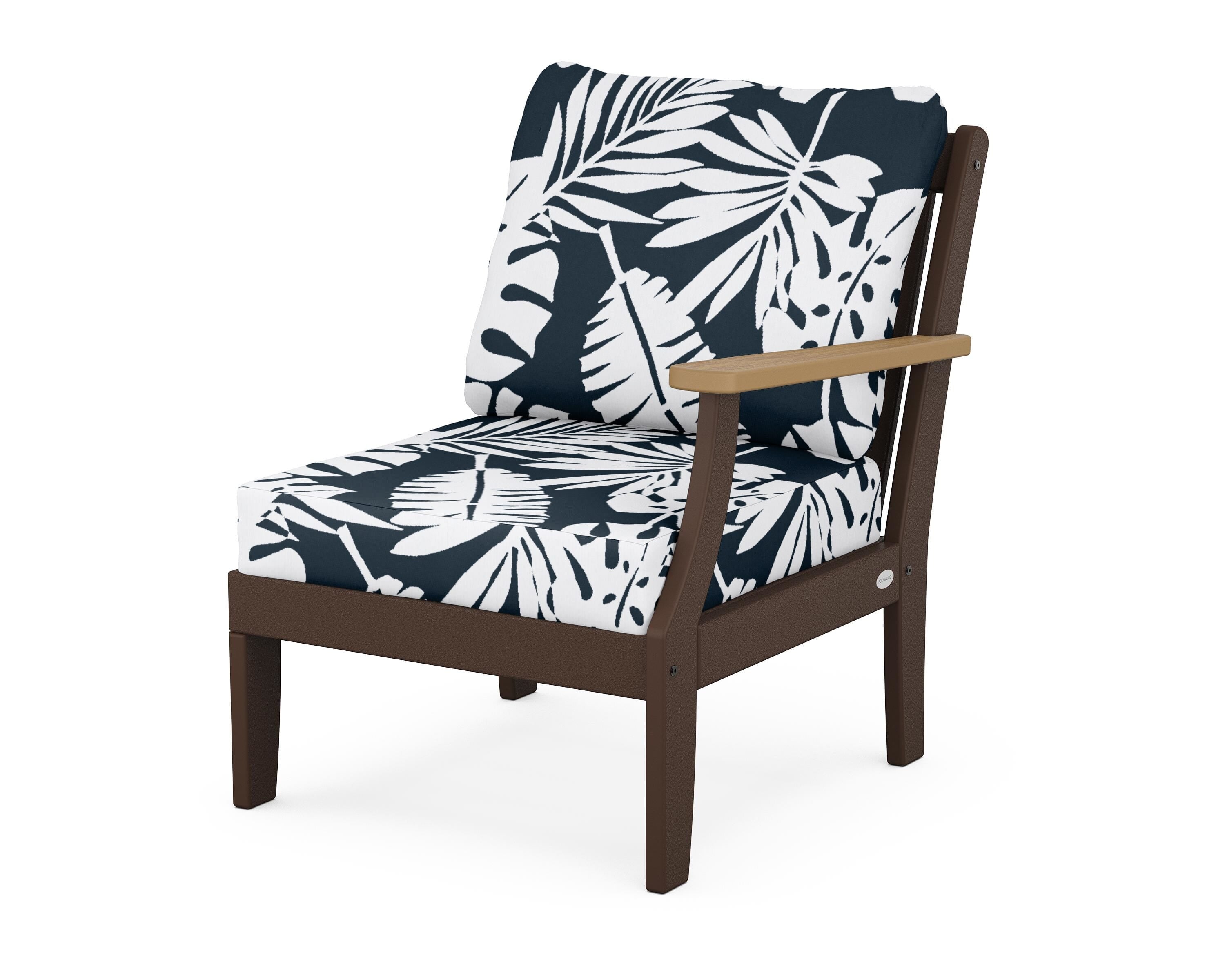POLYWOOD® Braxton Modular Right Arm Chair in Mahogany / Natural / Leaf Marine Indigo