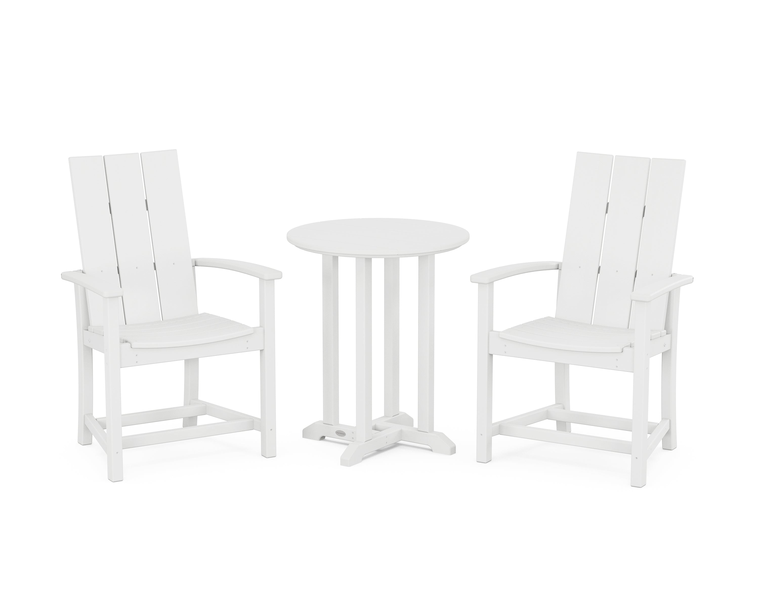 POLYWOOD® Modern Adirondack 3-Piece Round Farmhouse Bistro Dining Set in White