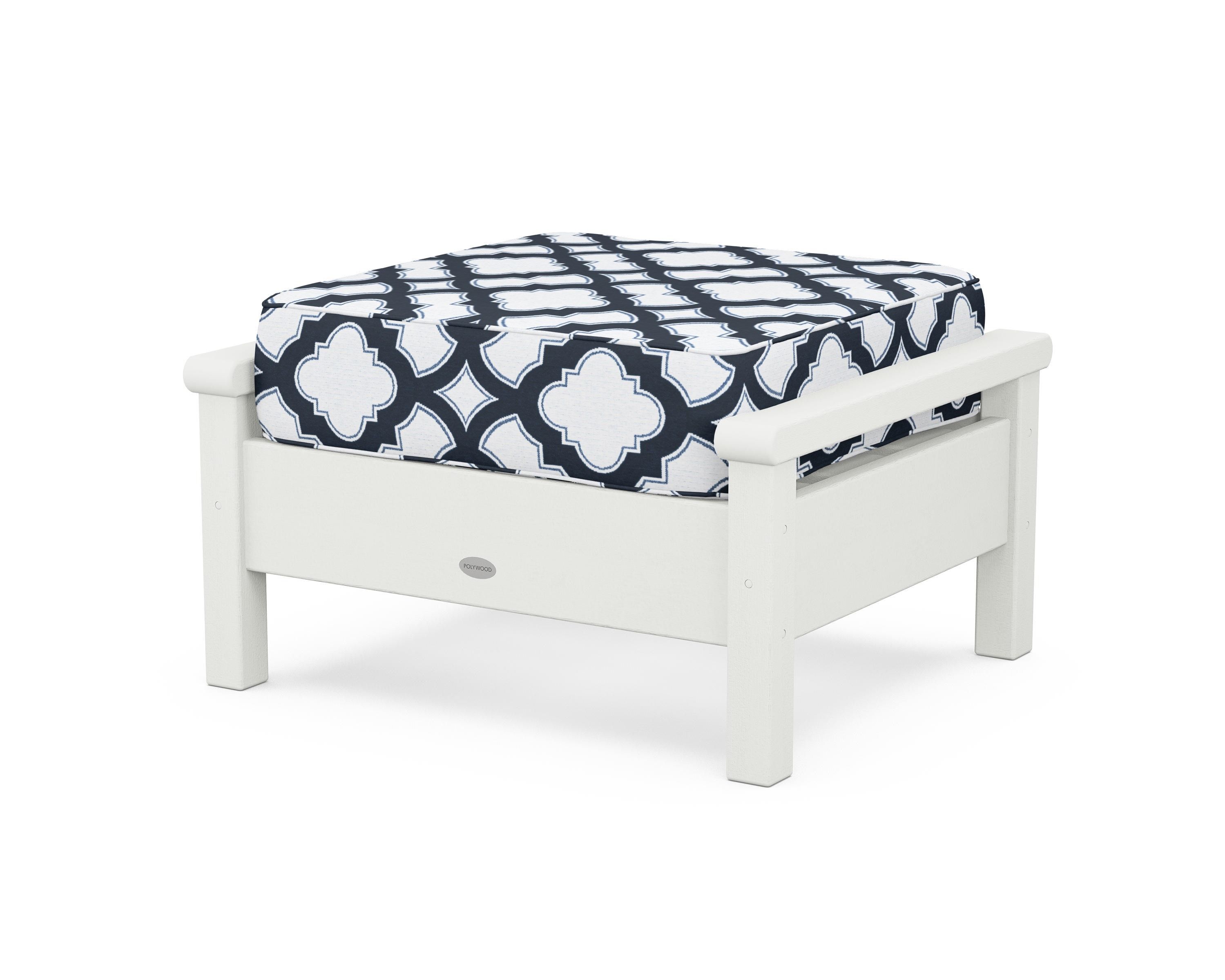 POLYWOOD® Harbour Deep Seating Ottoman in Vintage White / Trellis Marine Indigo