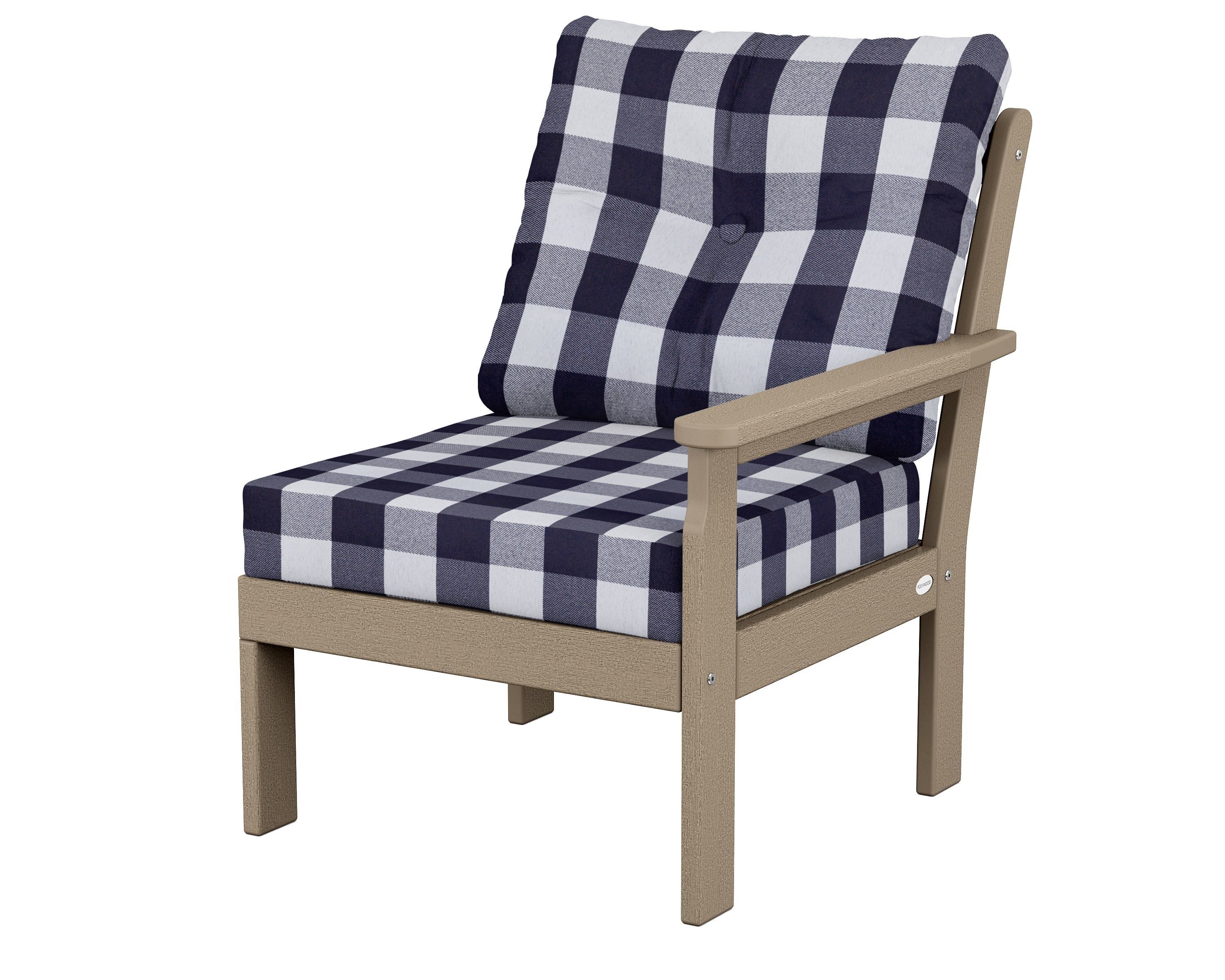 POLYWOOD® Vineyard Modular Right Arm Chair in Vintage Sahara / Buffalo Plaid Navy