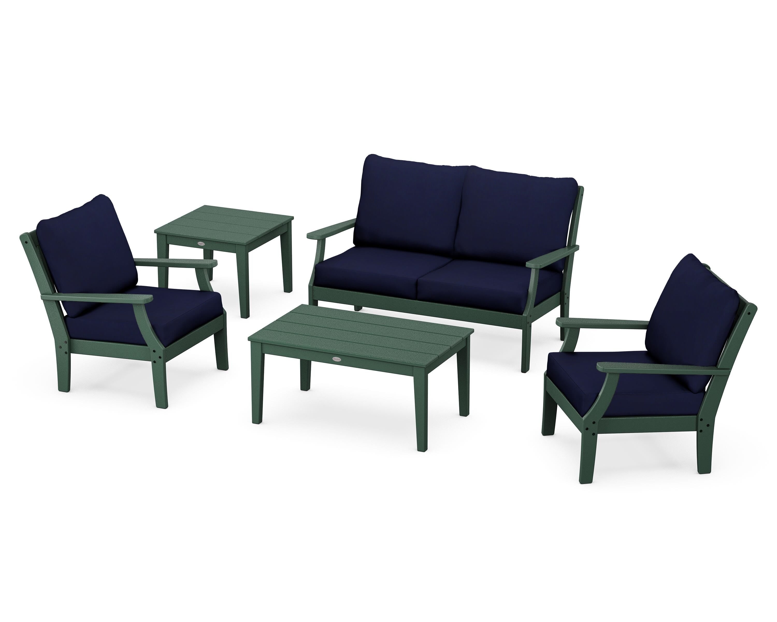 POLYWOOD® Braxton 5-Piece Deep Seating Set in Green / Navy