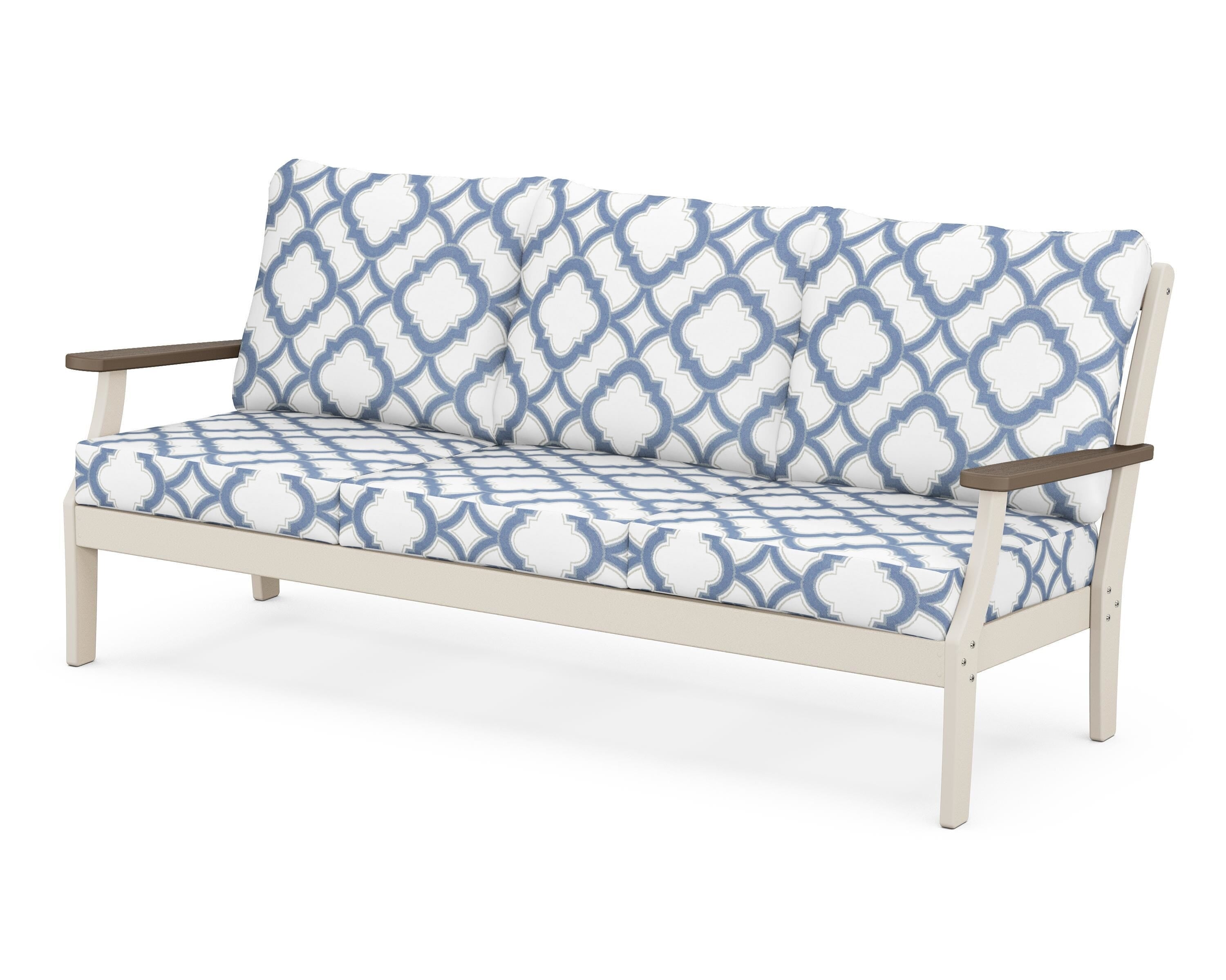 POLYWOOD® Braxton Deep Seating Sofa in Sand / Kona / Trellis Sky Blue