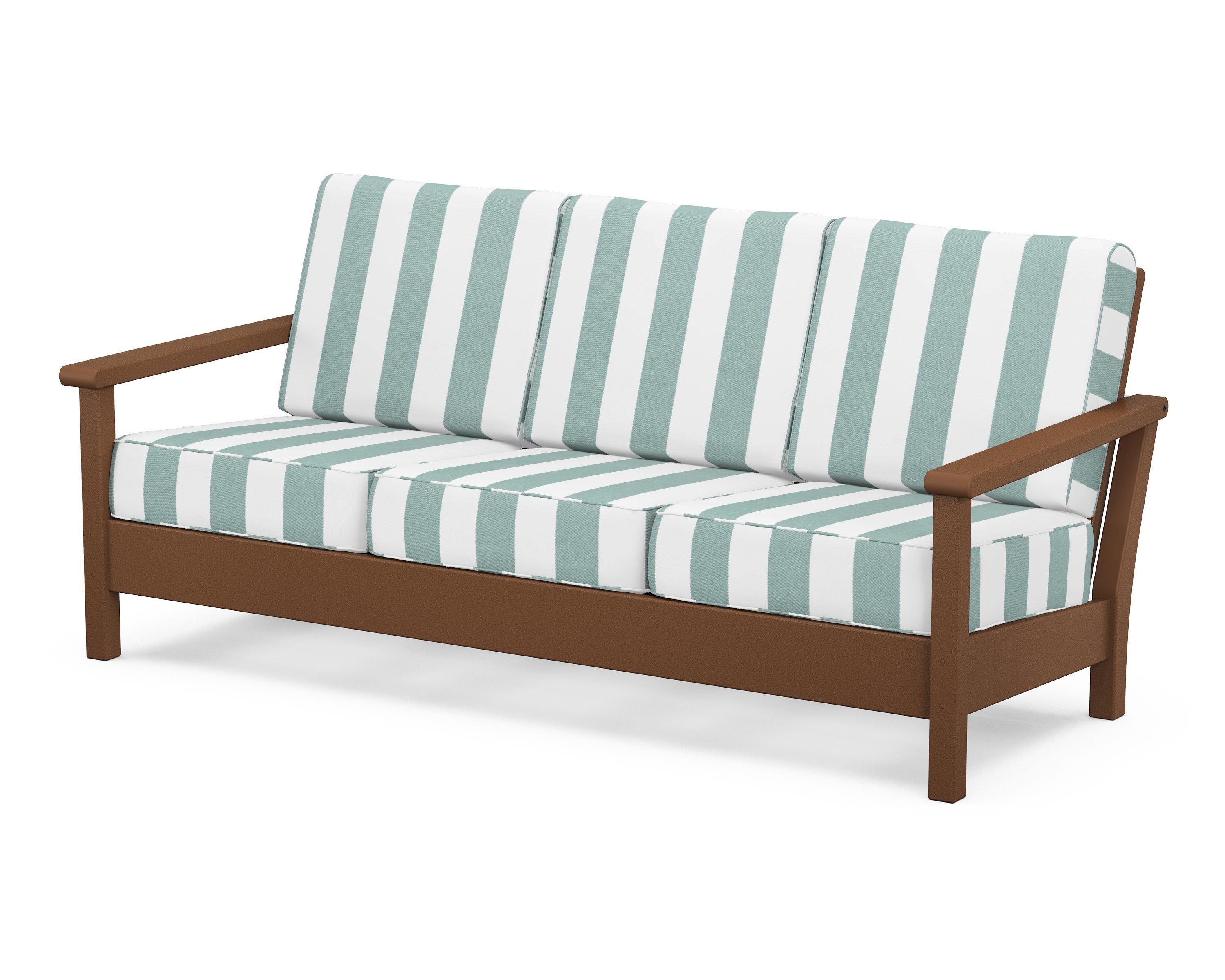 POLYWOOD® Harbour Deep Seating Sofa in Teak / Cabana Stripe Glacier Spa