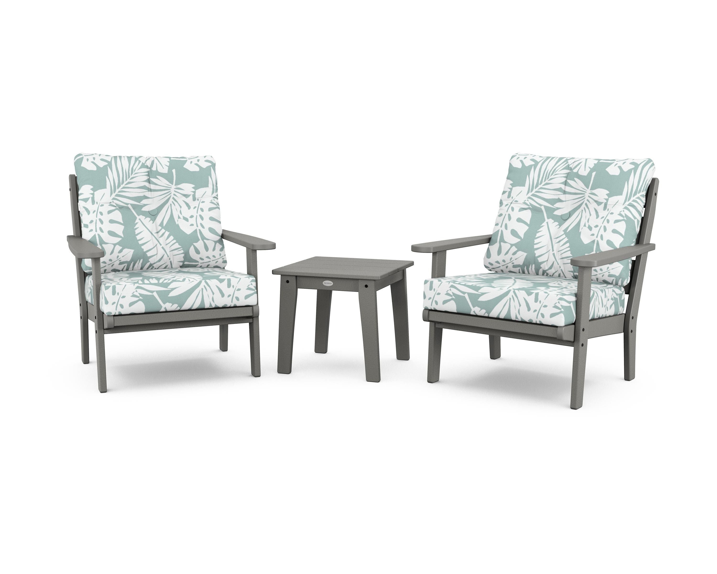 POLYWOOD® Lakeside 3-Piece Deep Seating Chair Set in Slate Grey / Leaf Glacier Spa