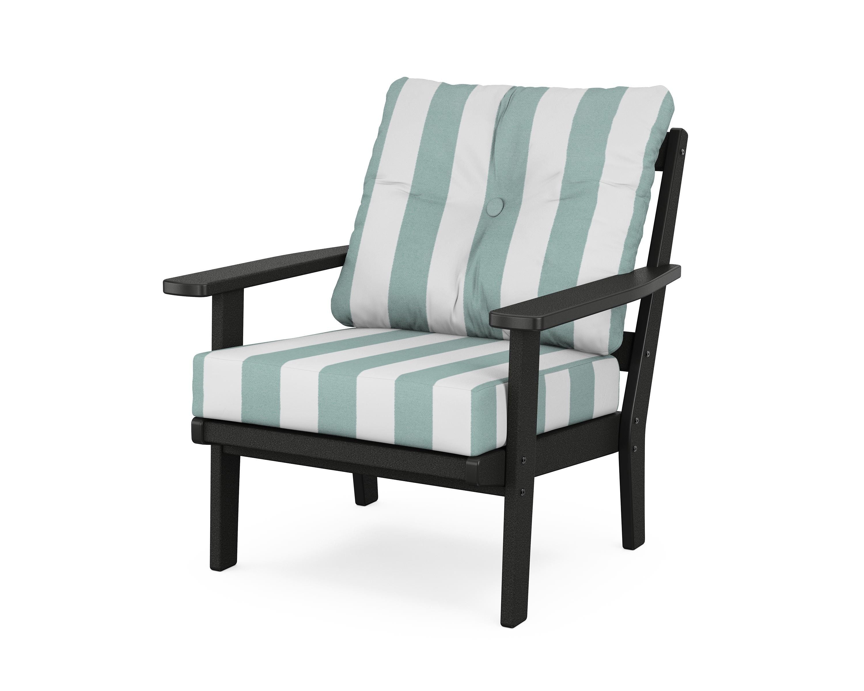 POLYWOOD® Prairie Deep Seating Chair in Black / Cabana Stripe Glacier Spa