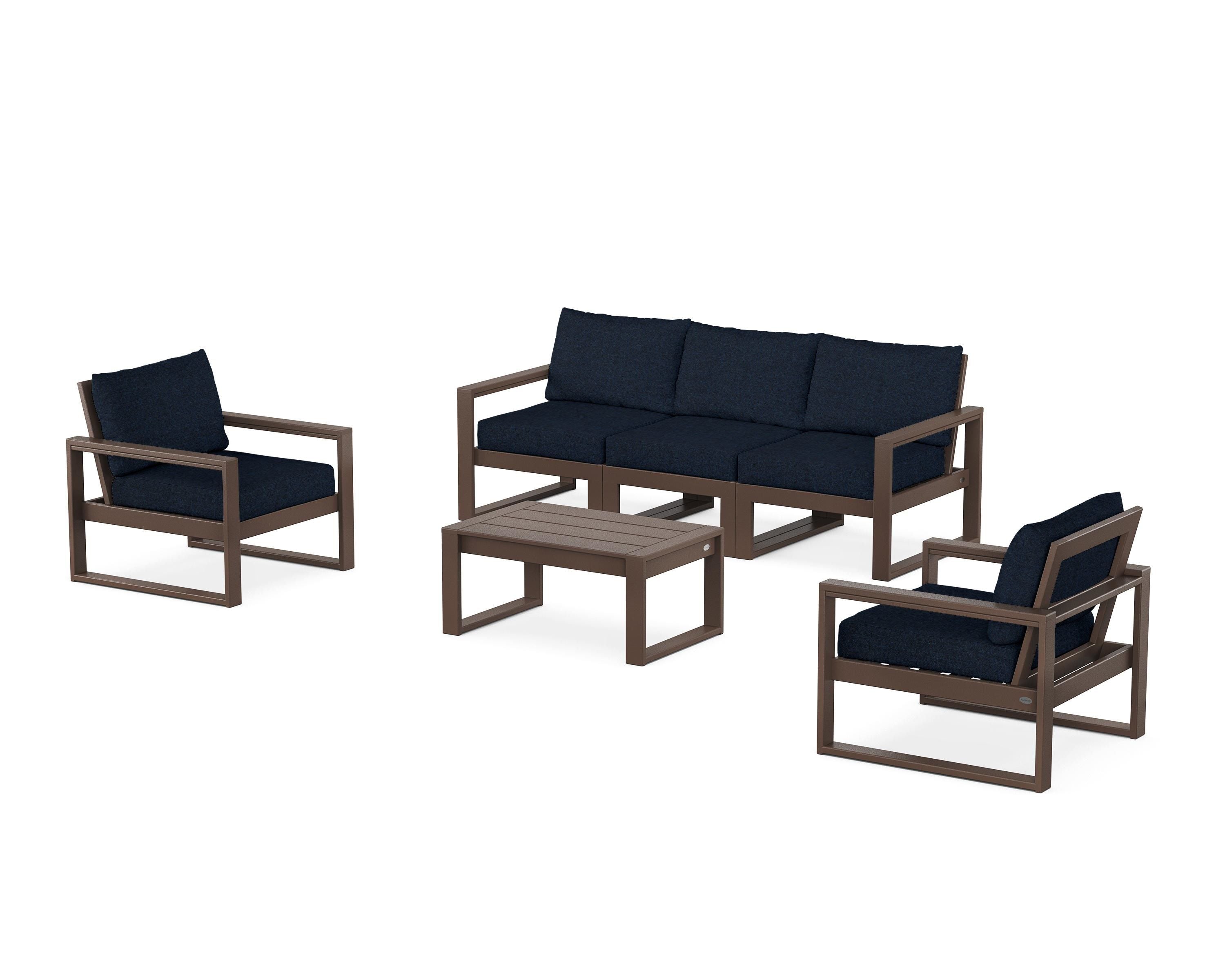 POLYWOOD® EDGE Sectional 4-Piece Deep Seating Set with Sofa in Mahogany / Marine Indigo