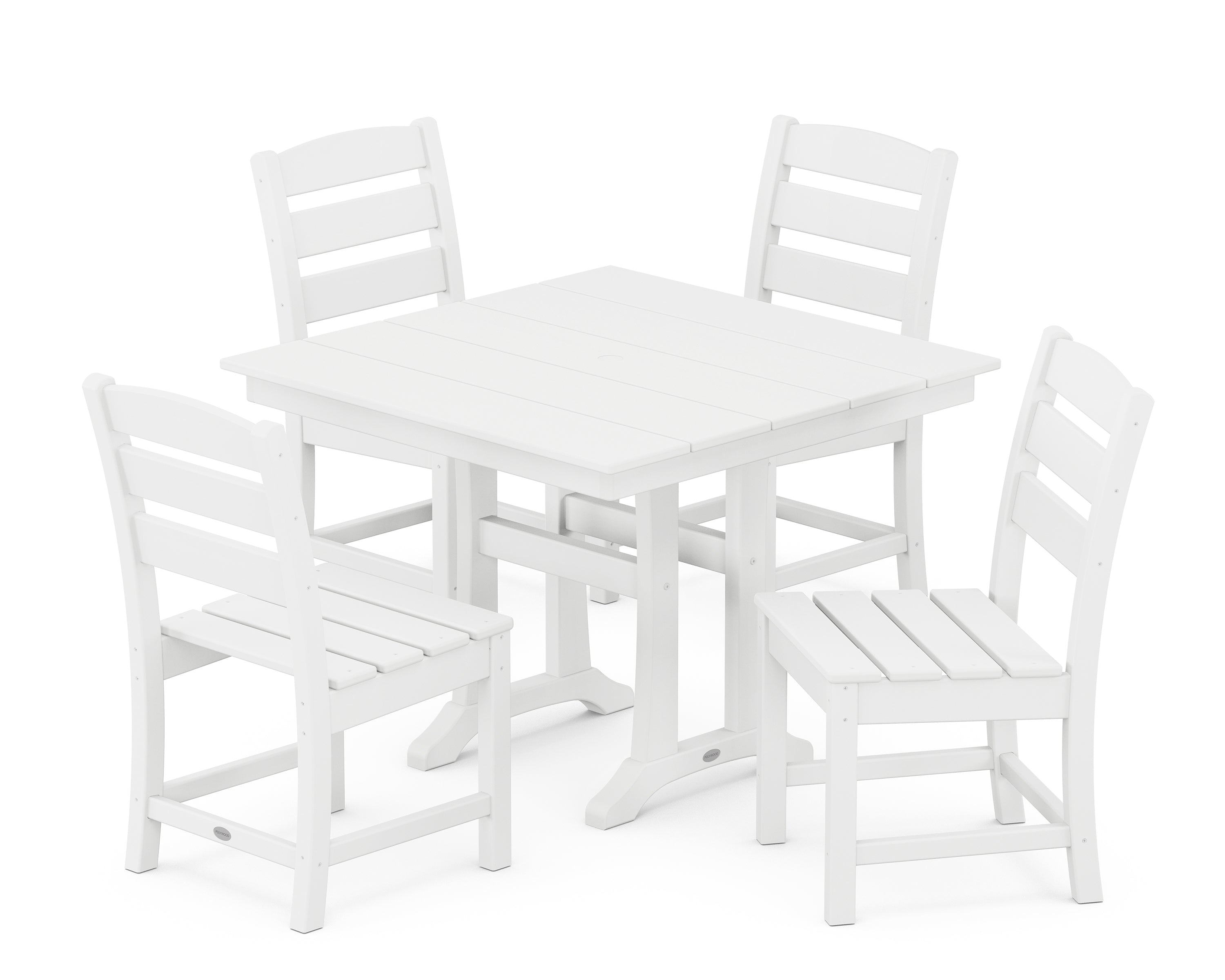 POLYWOOD® Lakeside 5-Piece Farmhouse Trestle Side Chair Dining Set in White