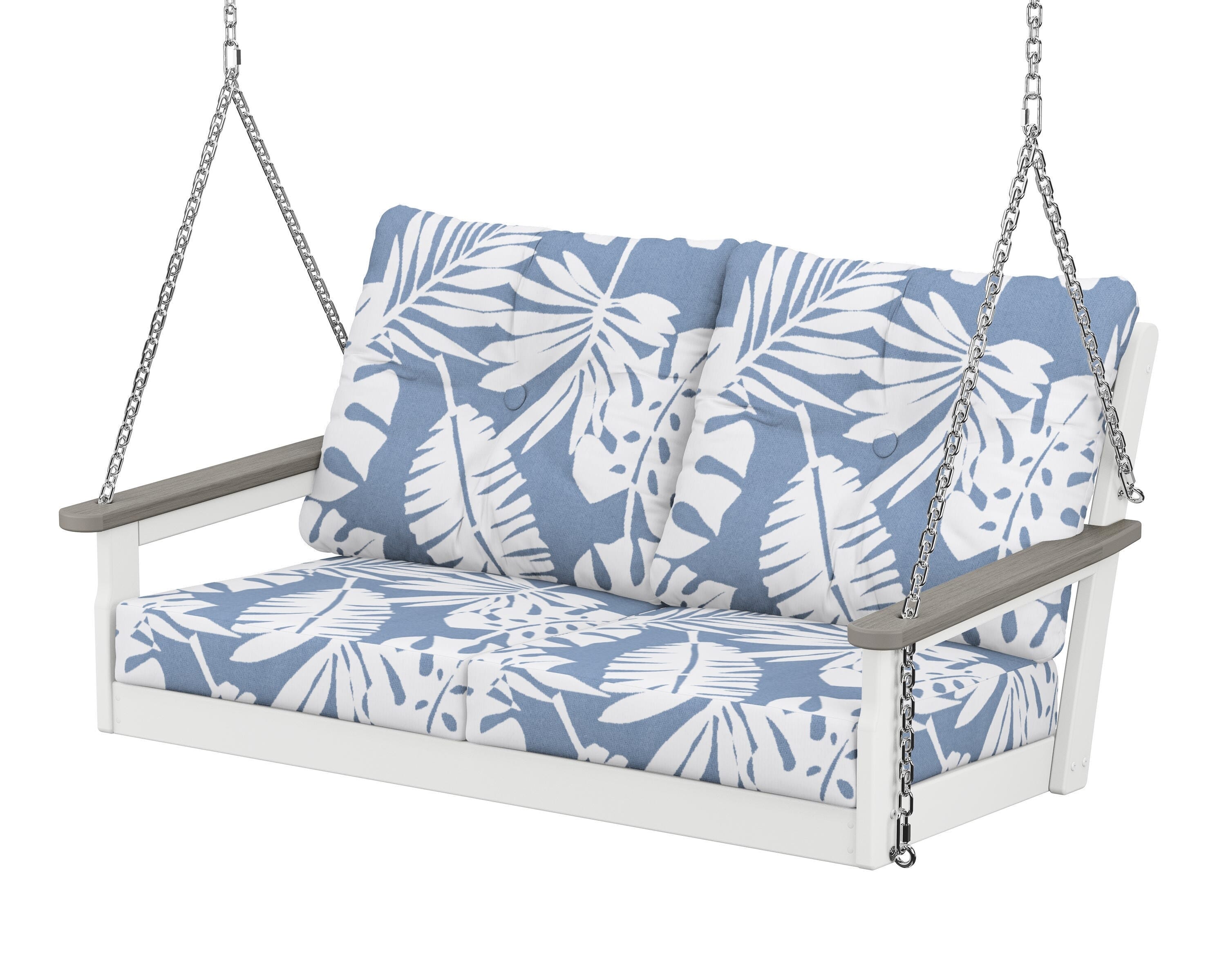 POLYWOOD® Vineyard Deep Seating Swing in White / Driftwood / Leaf Sky Blue