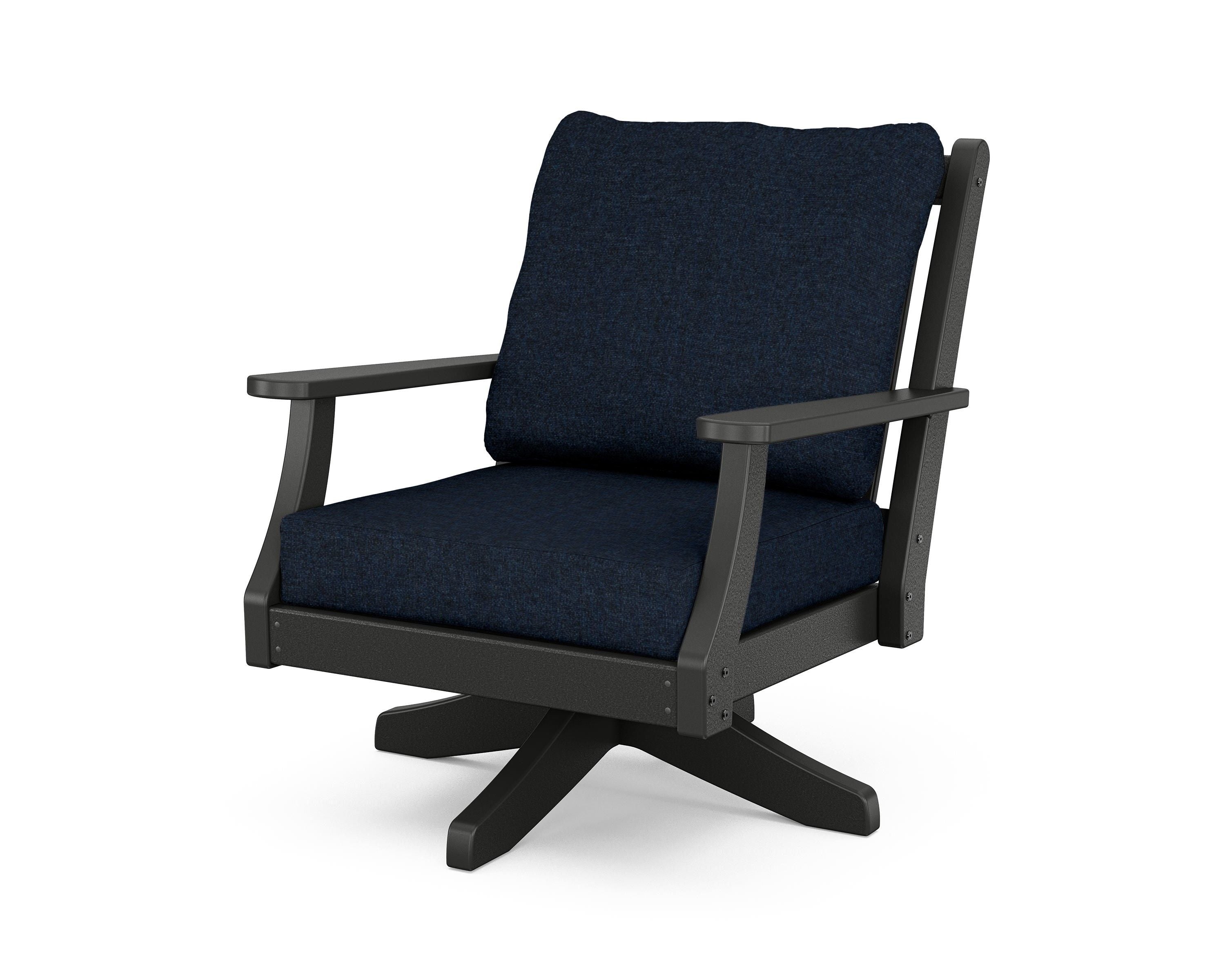 Country Living Wovendale Deep Seating Swivel Chair in Black / Marine Indigo
