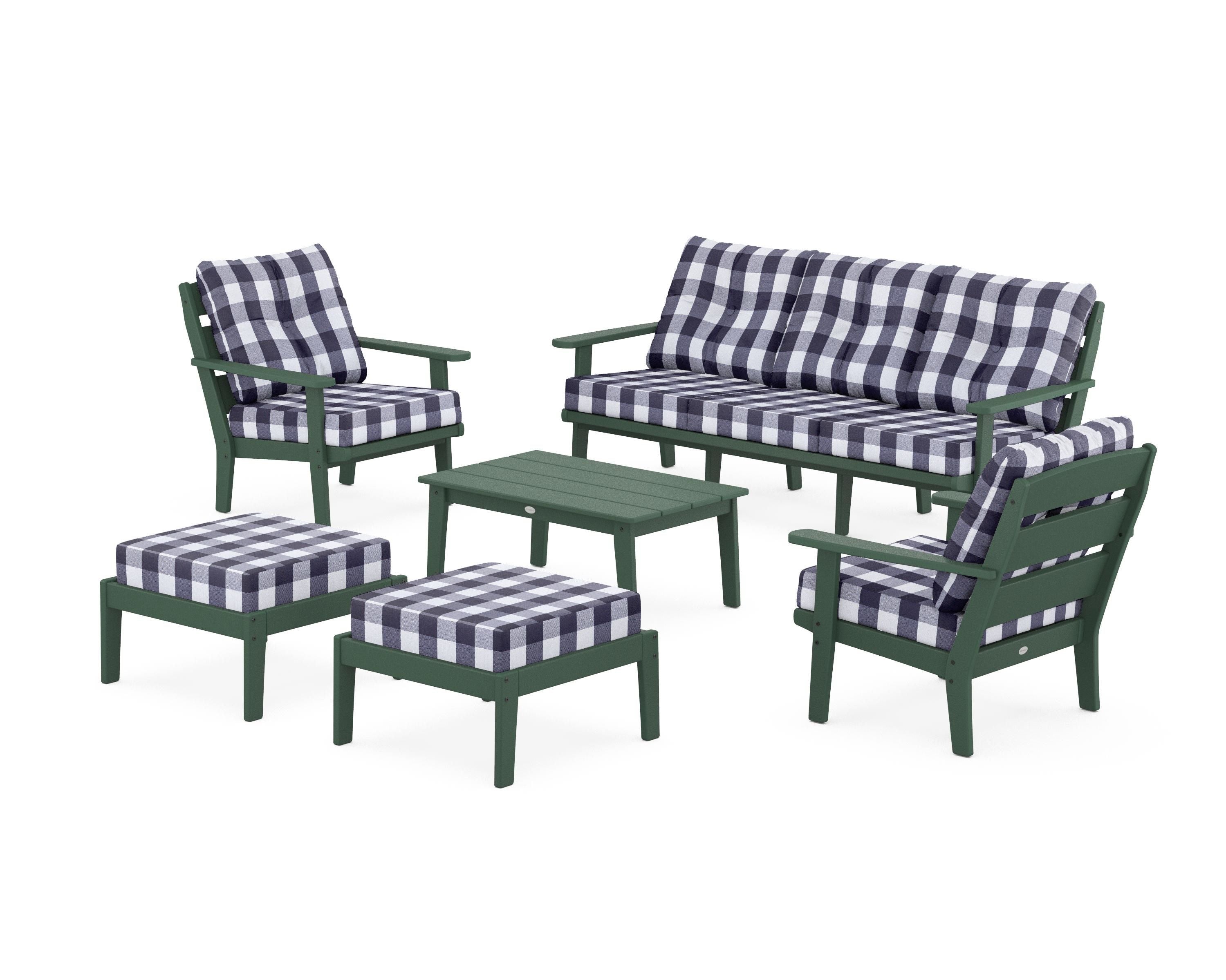 POLYWOOD® Lakeside 6-Piece Lounge Sofa Set in Green / Buffalo Plaid Navy