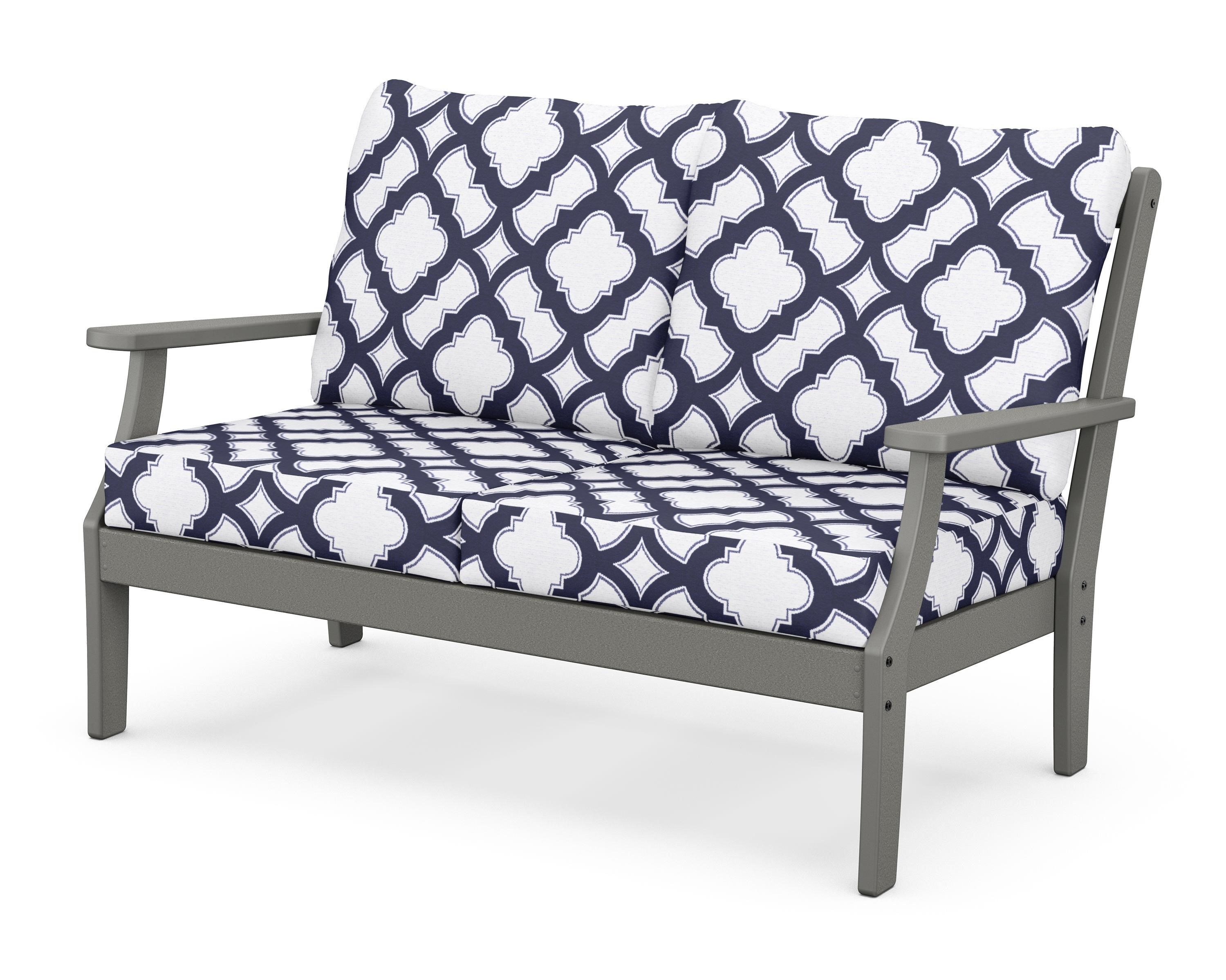 POLYWOOD® Braxton Deep Seating Loveseat in Slate Grey / Trellis Navy