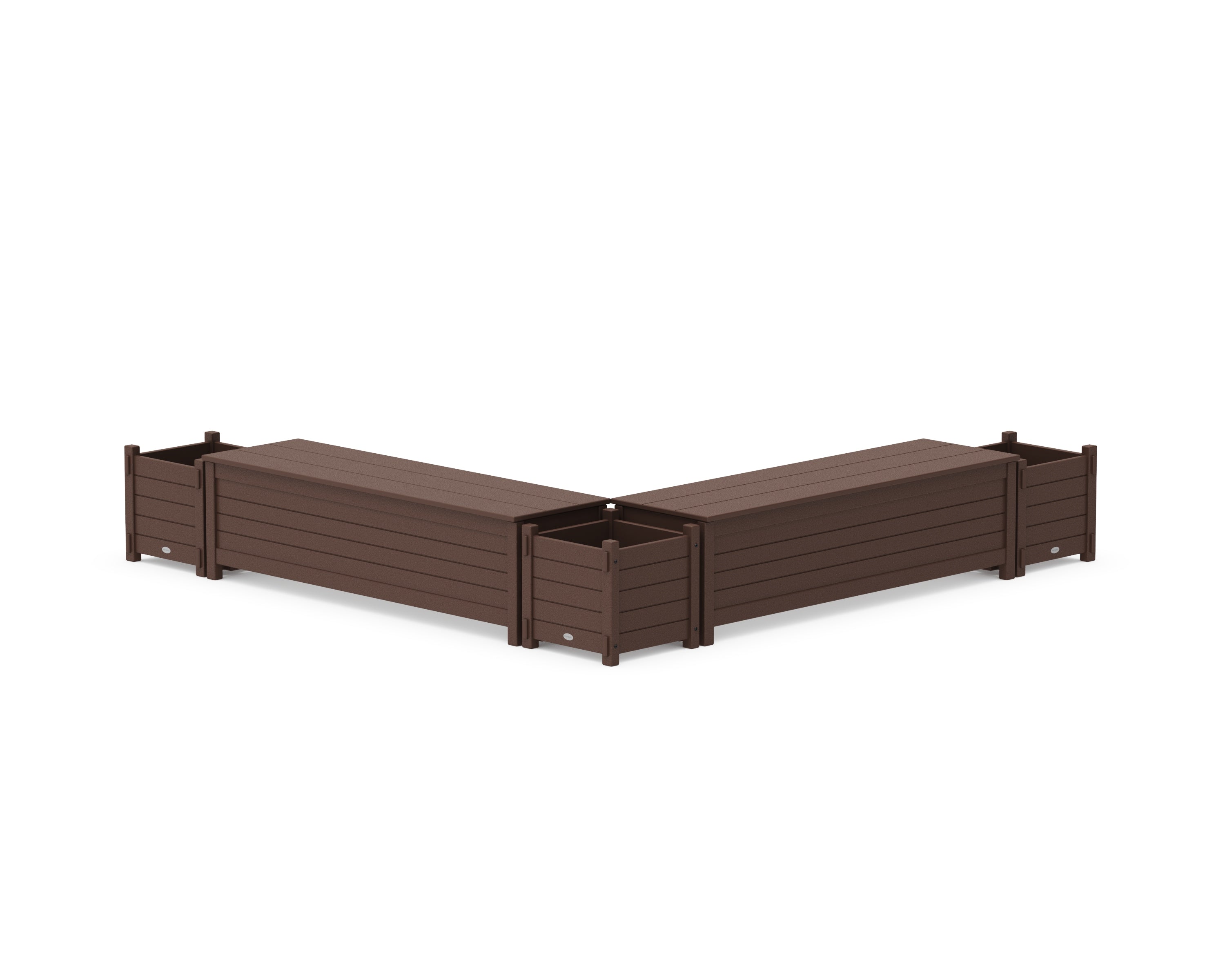 POLYWOOD® 60" Nautical L- Shaped Planter Storage Bench Corner Set in Mahogany