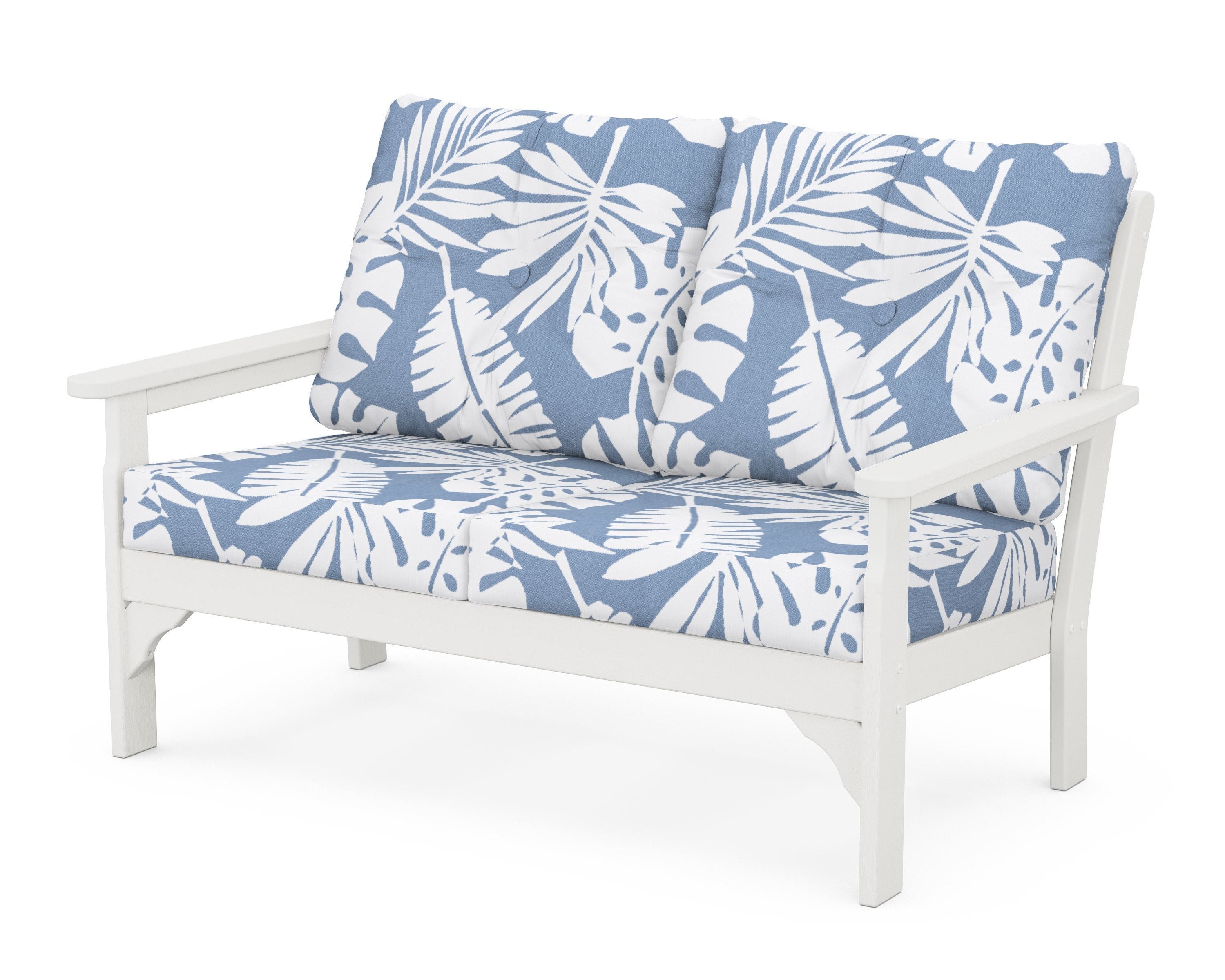 POLYWOOD® Vineyard Deep Seating Loveseat in Vintage White / Leaf Sky Blue