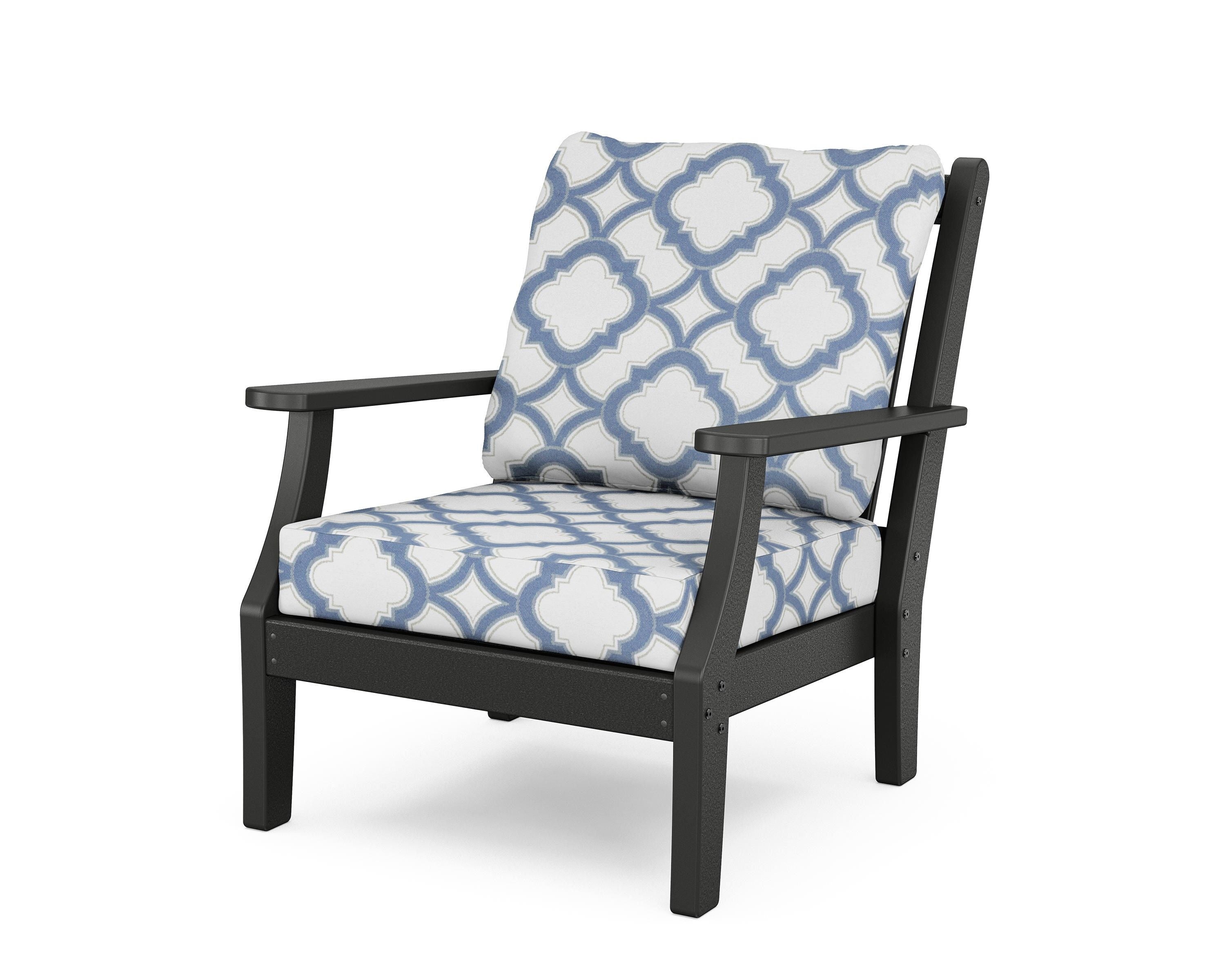 Country Living Wovendale Deep Seating Chair in Black / Trellis Sky Blue
