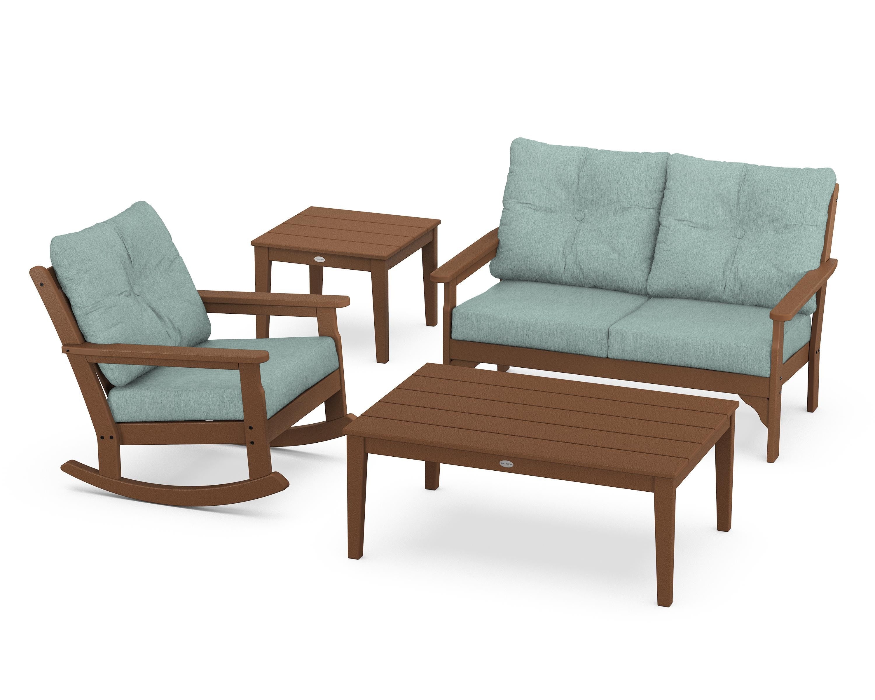 POLYWOOD® Vineyard 4-Piece Deep Seating Rocker Set in Teak / Glacier Spa