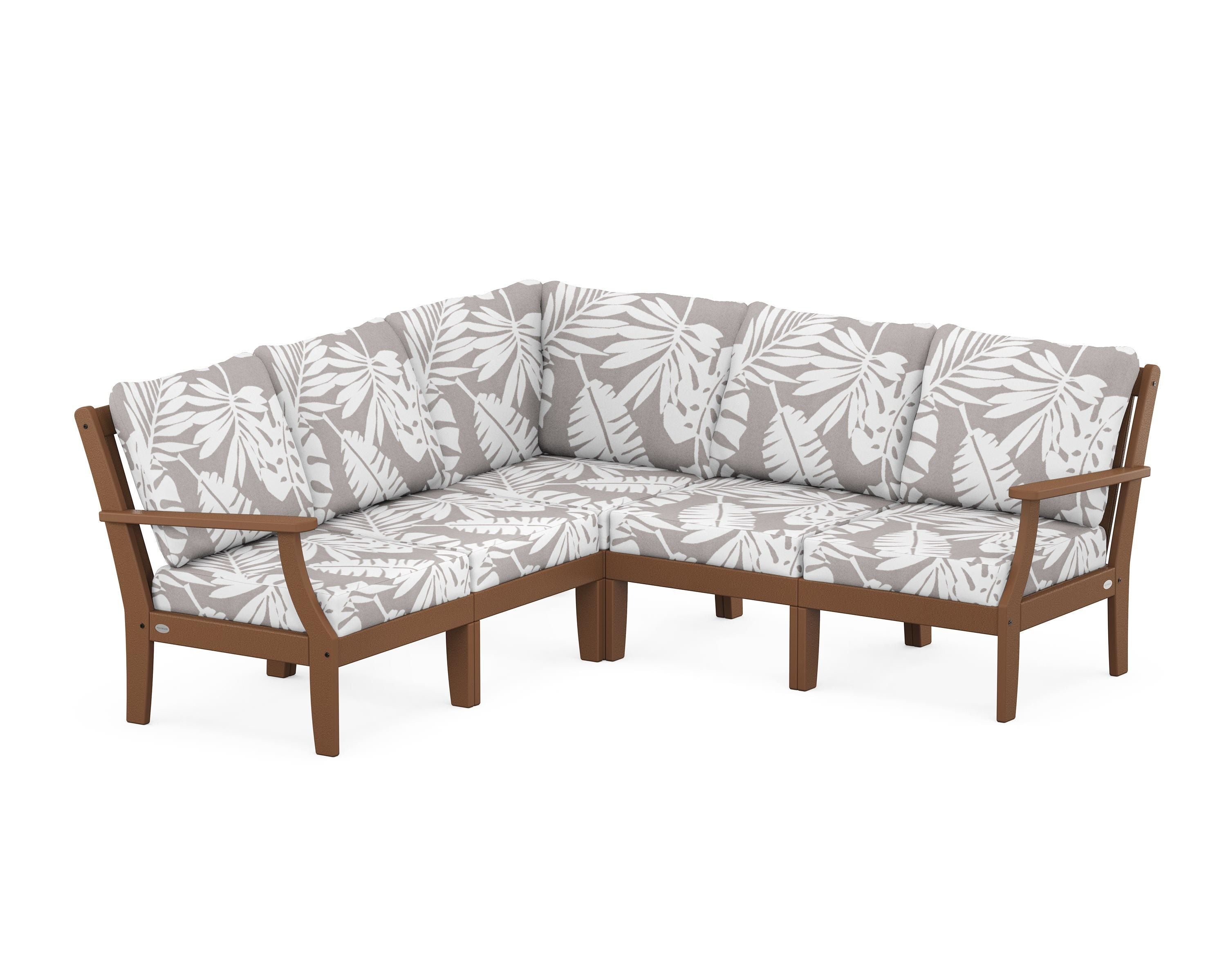 POLYWOOD® Braxton Modular 5-Piece Deep Seating Set in Teak / Leaf Grey Mist