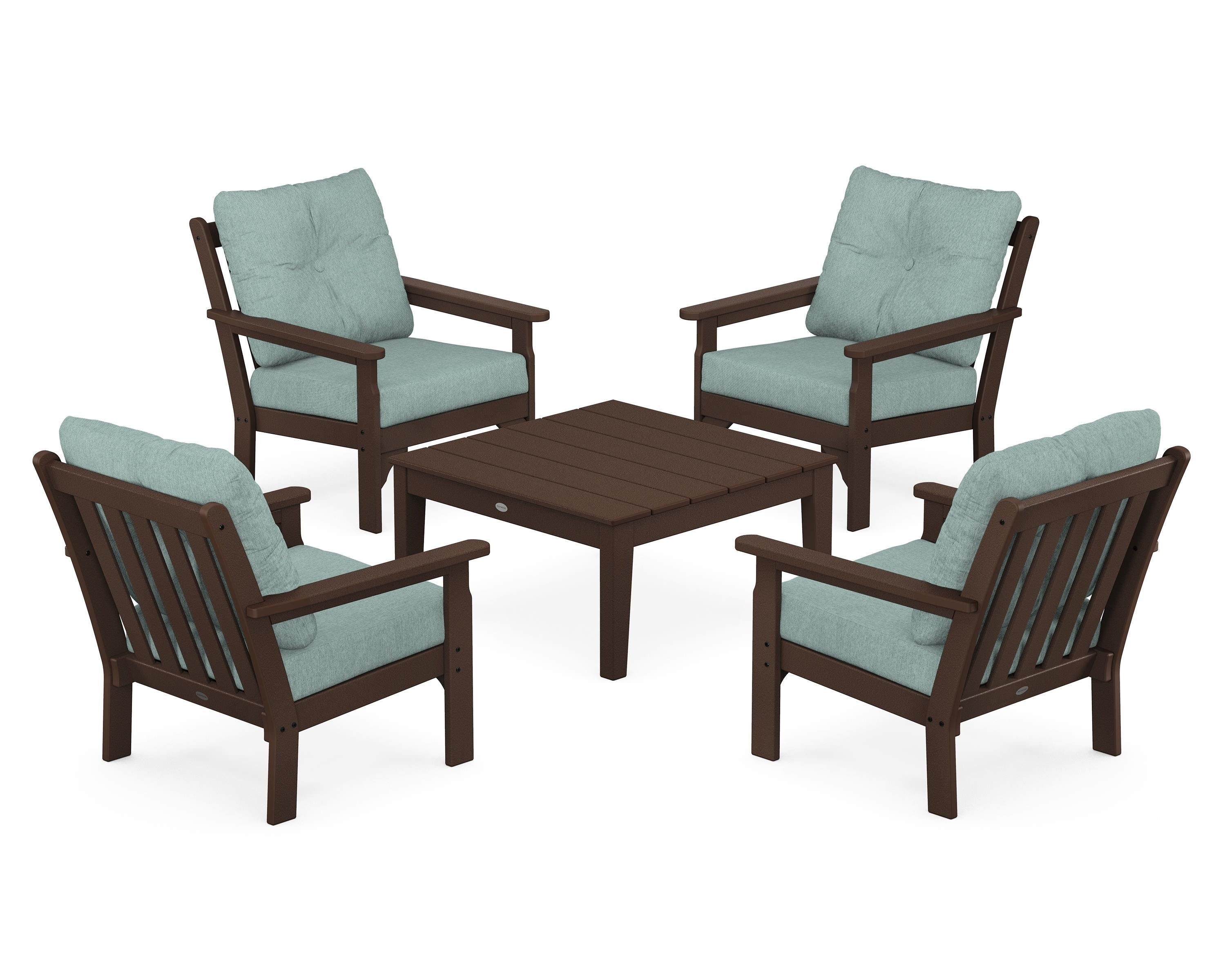 POLYWOOD® Vineyard 5-Piece Deep Seating Conversation Set in Mahogany / Glacier Spa