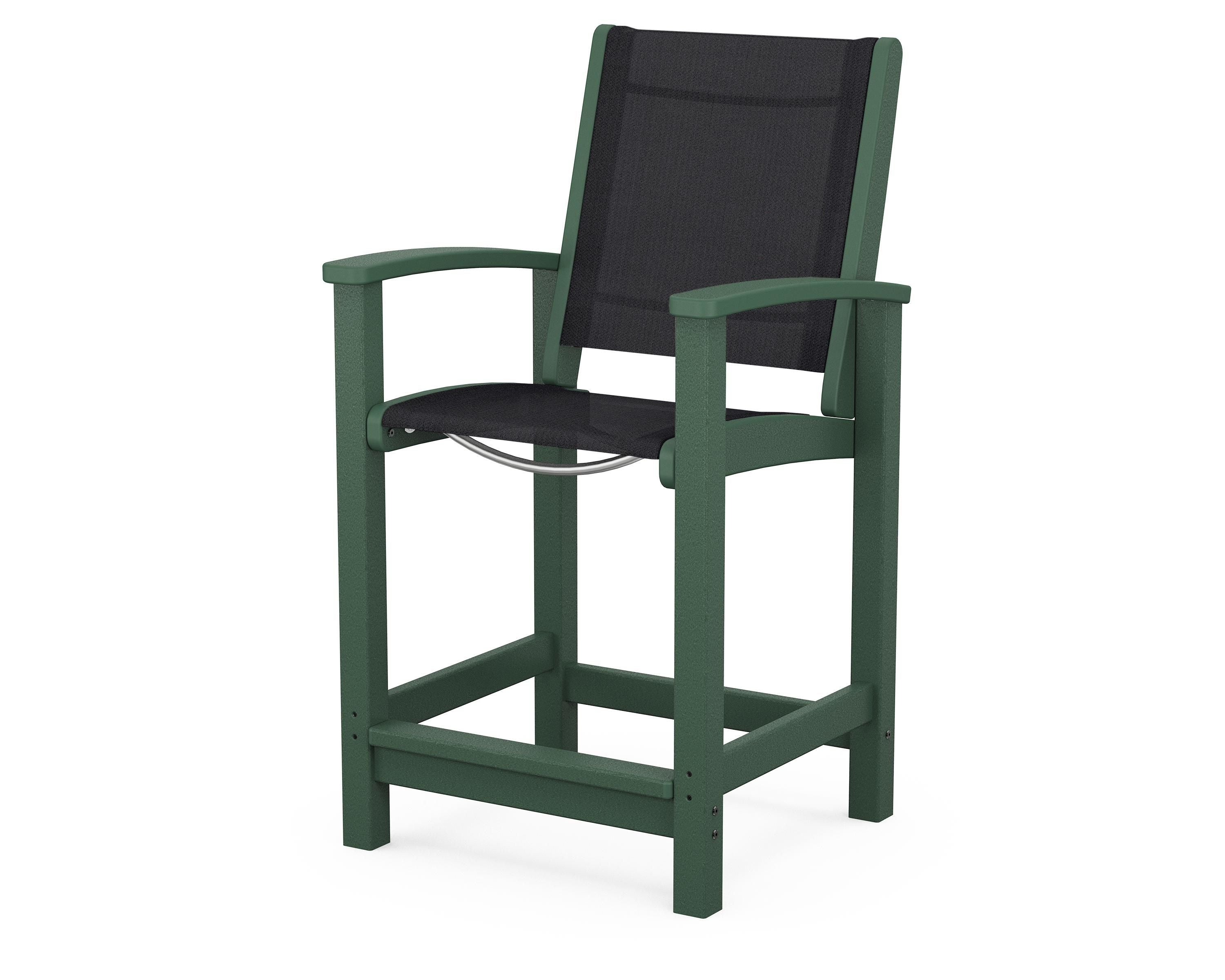POLYWOOD® Coastal Counter Chair in Green / Black Sling