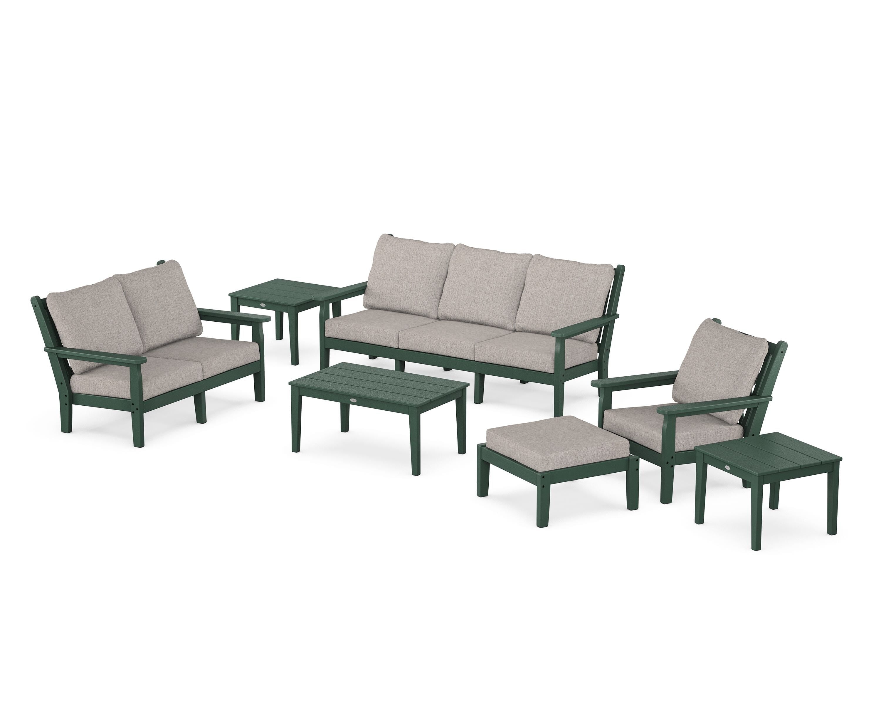 POLYWOOD® Chippendale 7-Piece Deep Seating Set in Green / Weathered Tweed