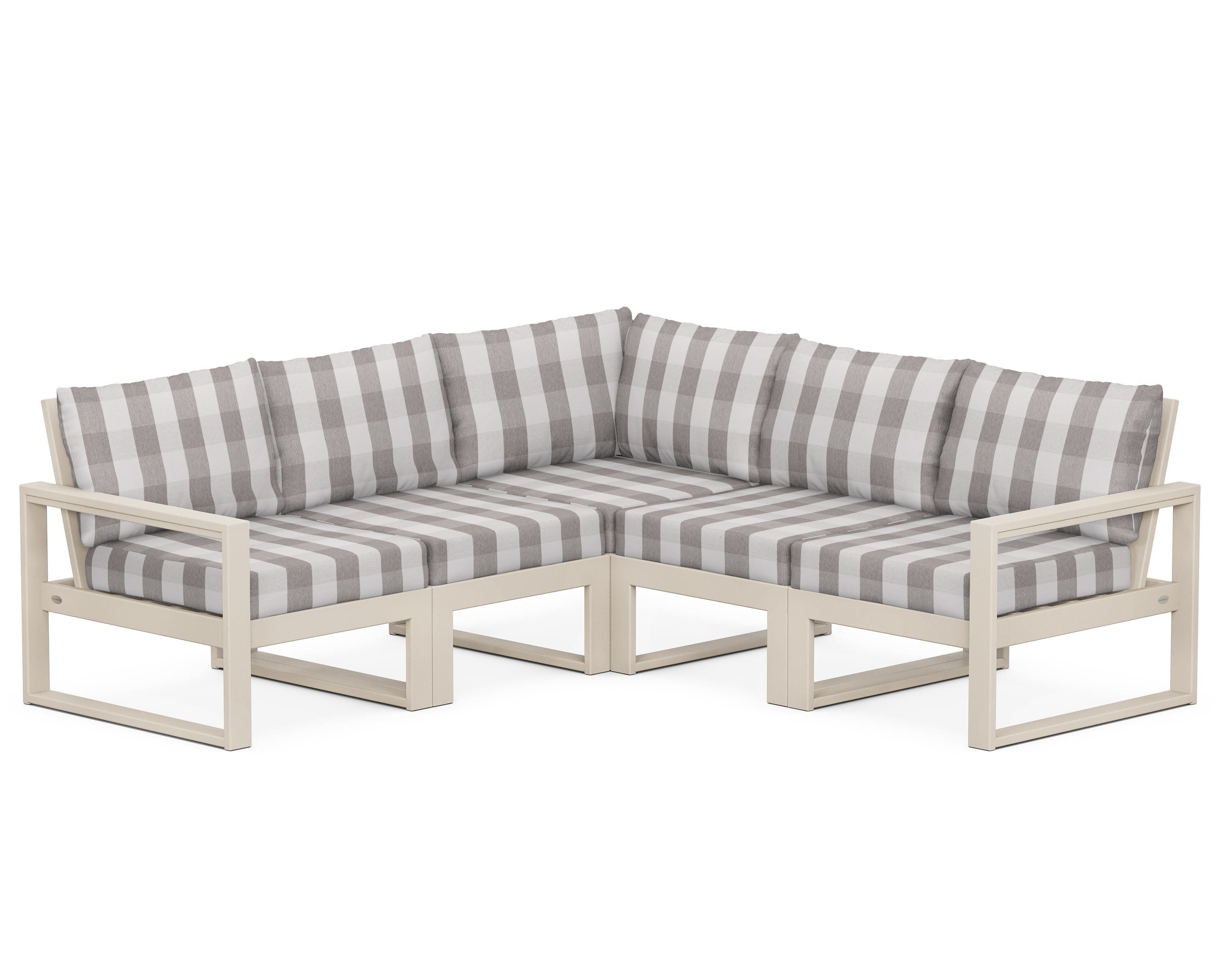POLYWOOD® EDGE 5-Piece Modular Deep Seating Set in Sand / Buffalo Plaid Grey Mist