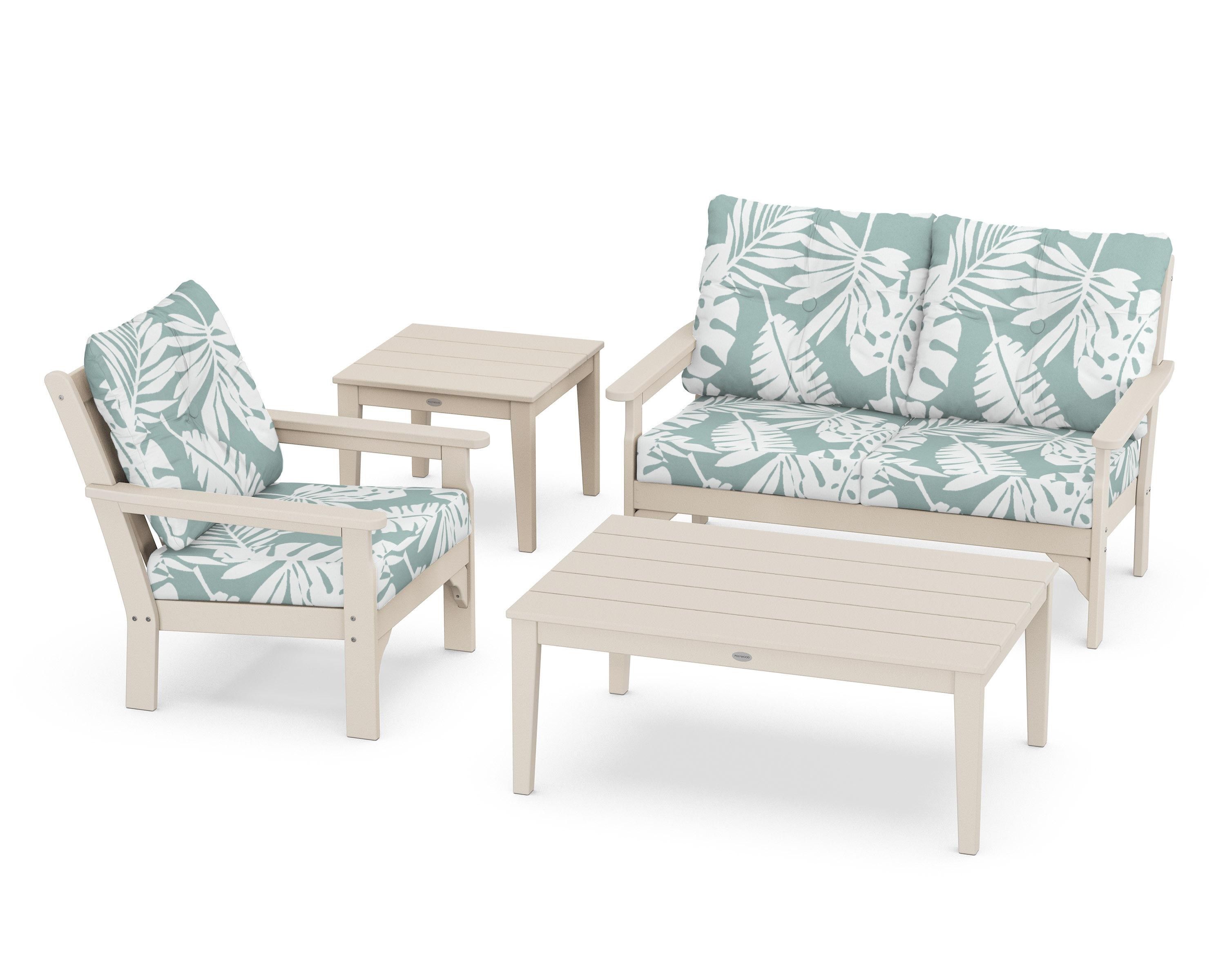 POLYWOOD® Vineyard 4-Piece Deep Seating Set in Sand / Leaf Glacier Spa