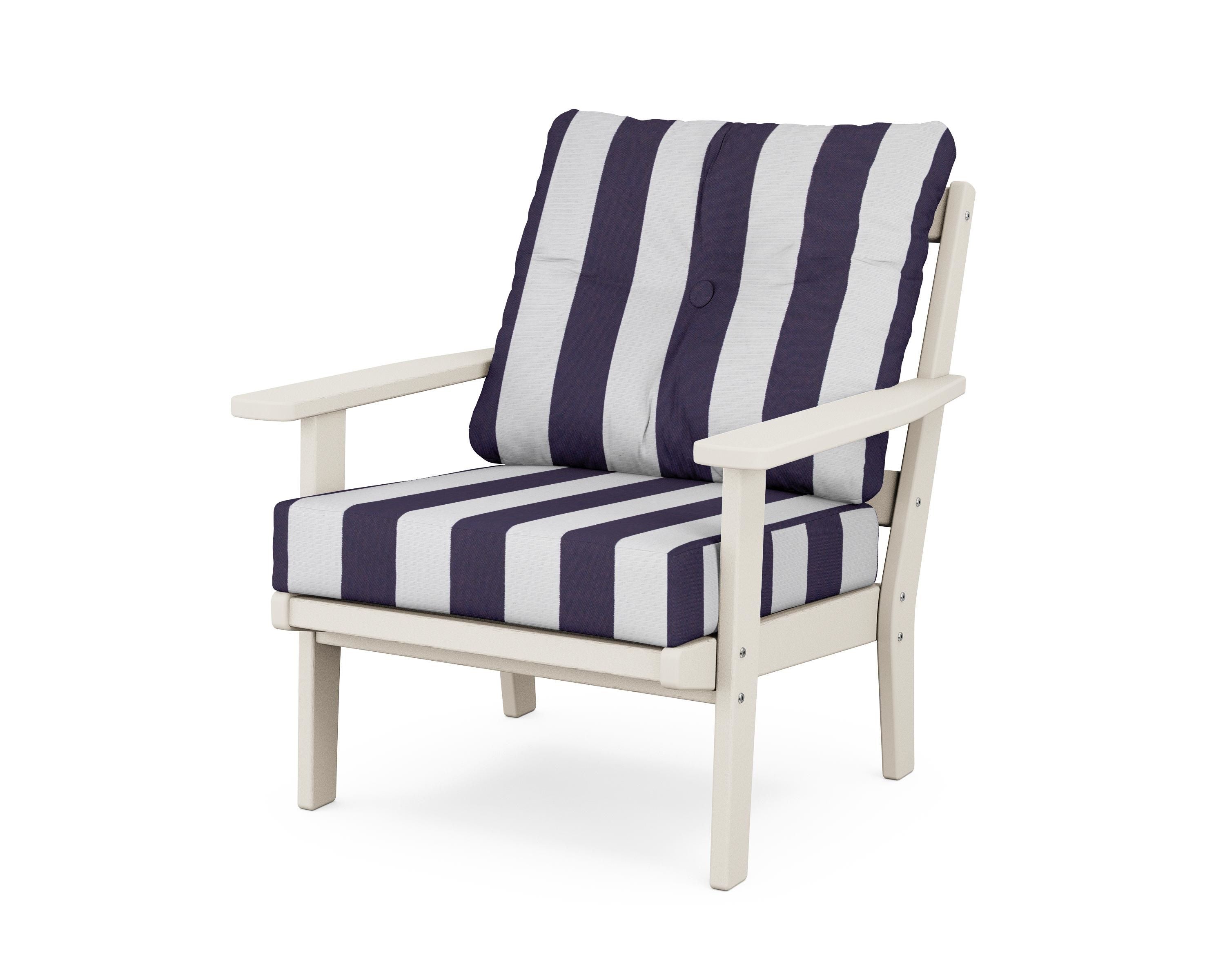 POLYWOOD® Prairie Deep Seating Chair in Sand / Cabana Stripe Navy