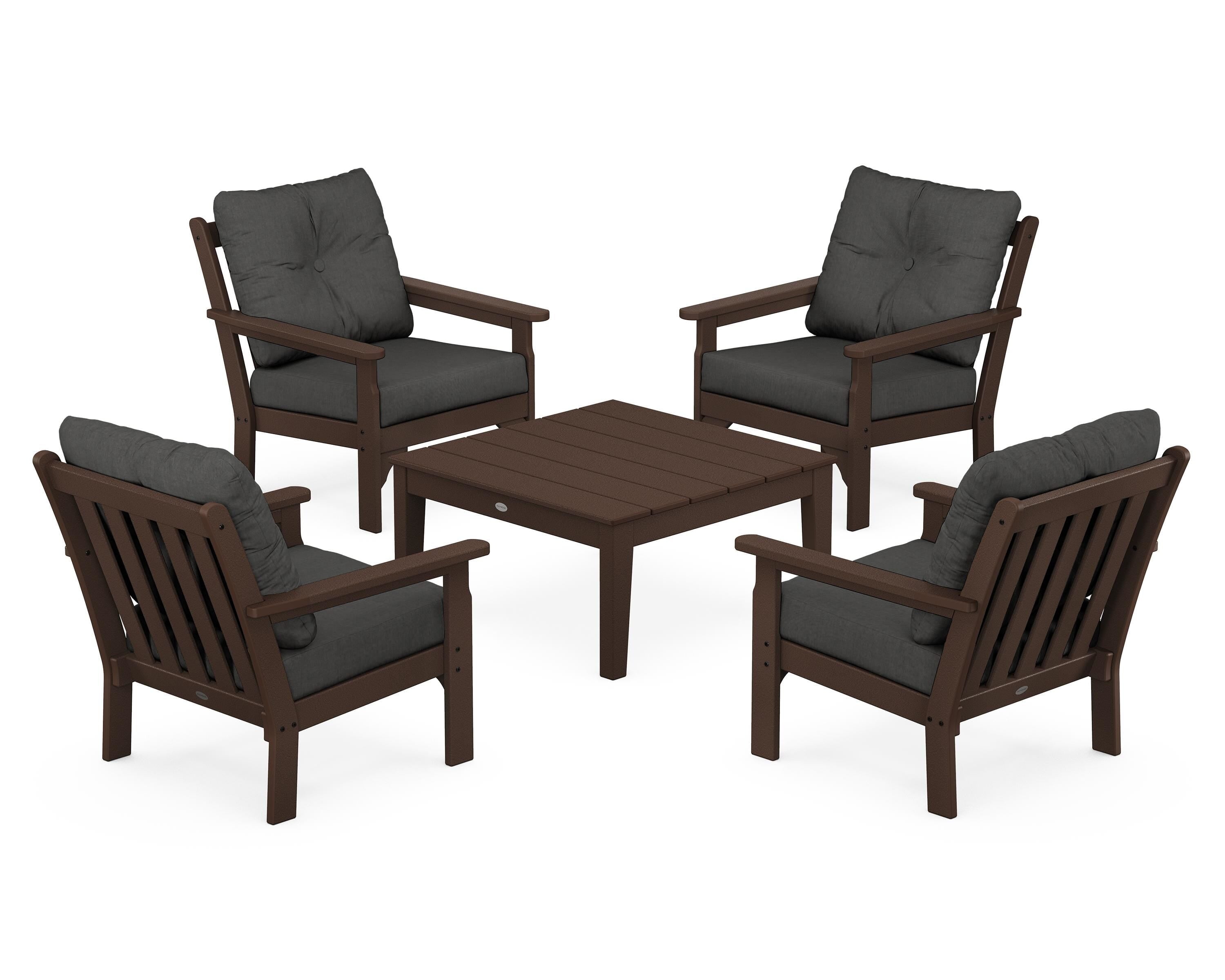 POLYWOOD® Vineyard 5-Piece Deep Seating Conversation Set in Mahogany / Spectrum Carbon