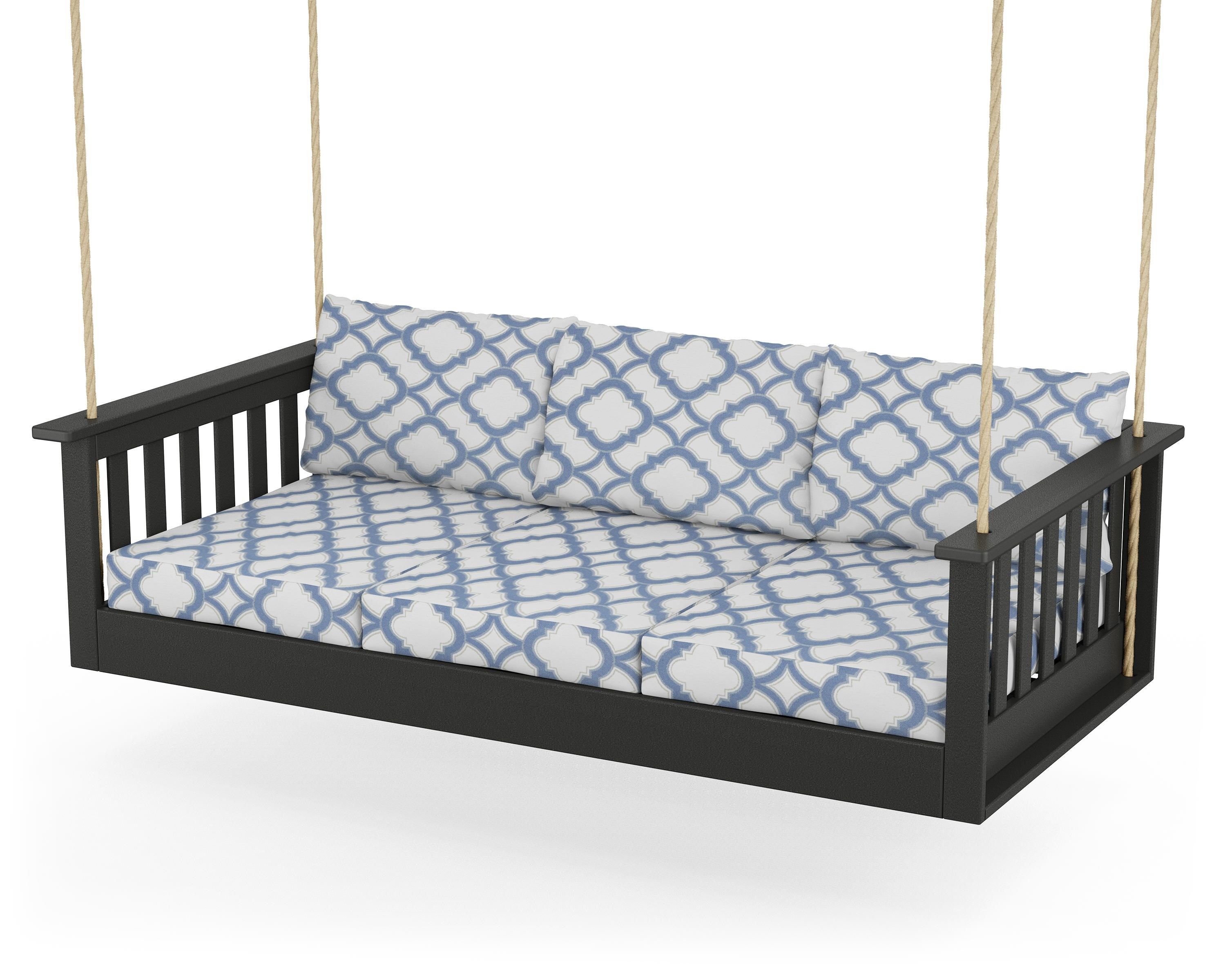POLYWOOD® Vineyard Daybed Swing in Black / Trellis Sky Blue