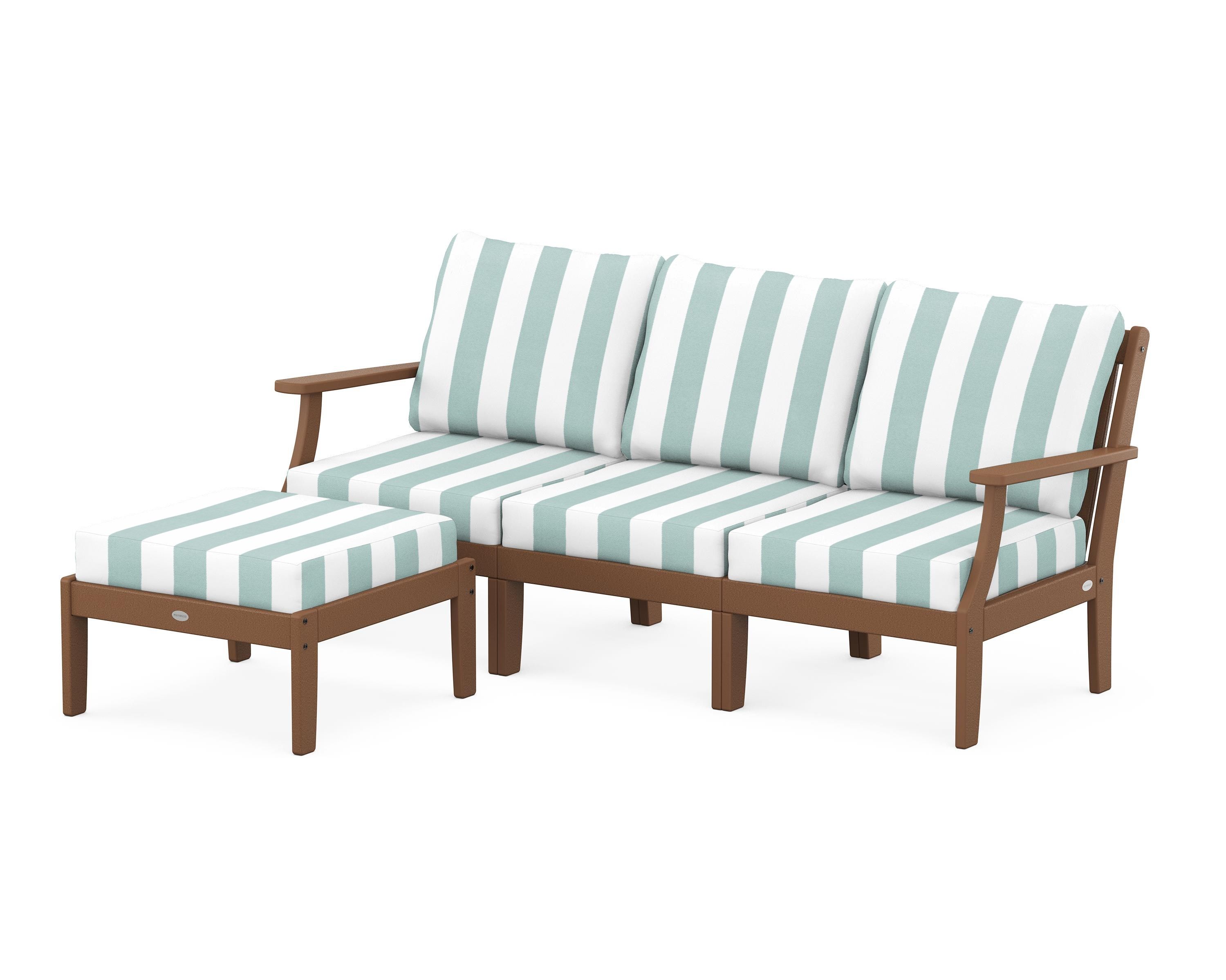 POLYWOOD® Braxton Modular 4-Piece Deep Seating Set with Ottoman in Teak / Cabana Stripe Glacier Spa