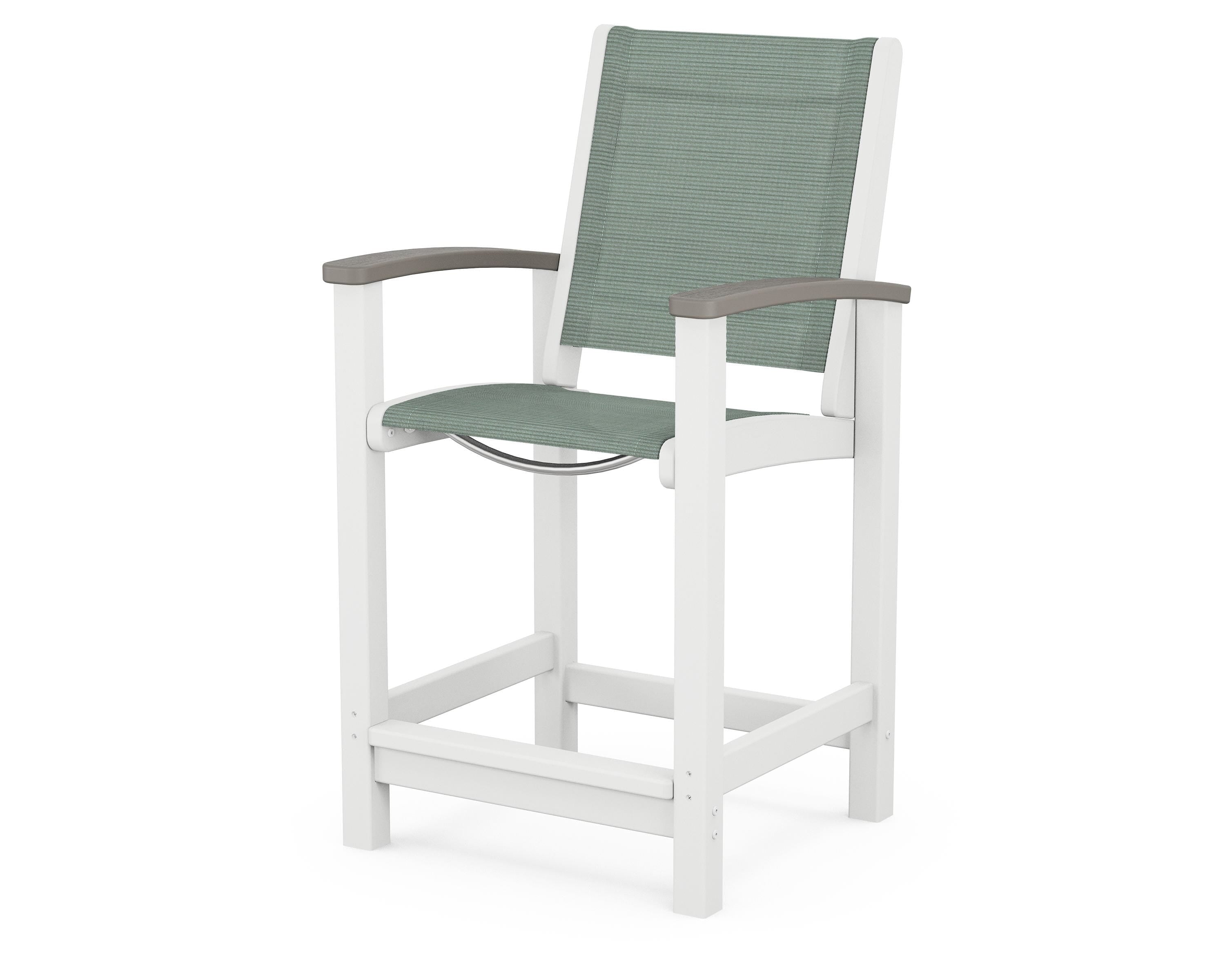 POLYWOOD® Coastal Counter Chair in White / Driftwood / Dupioni Sea Mist Sling