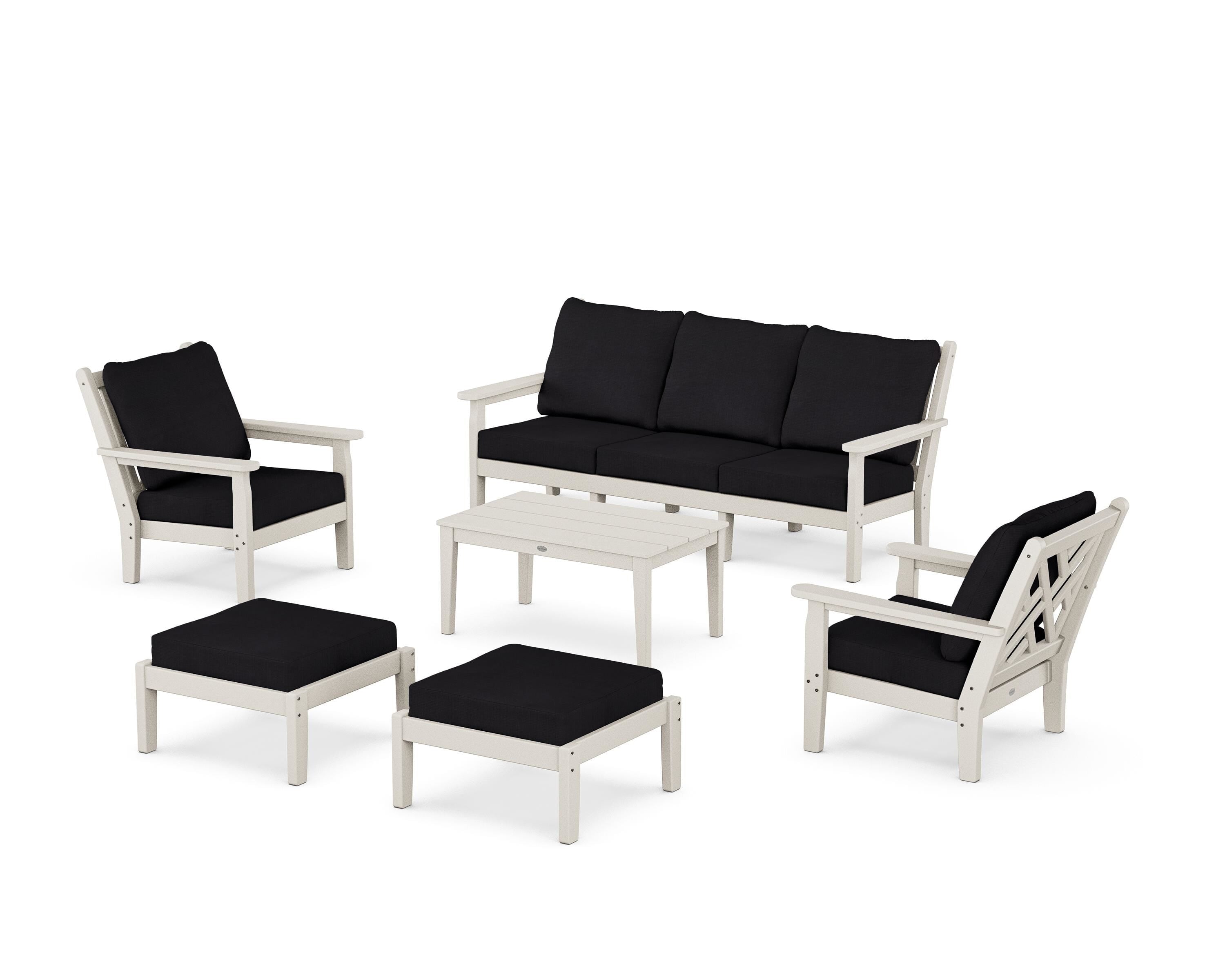 POLYWOOD® Chippendale 6-Piece Lounge Sofa Set in Sand / Midnight Linen