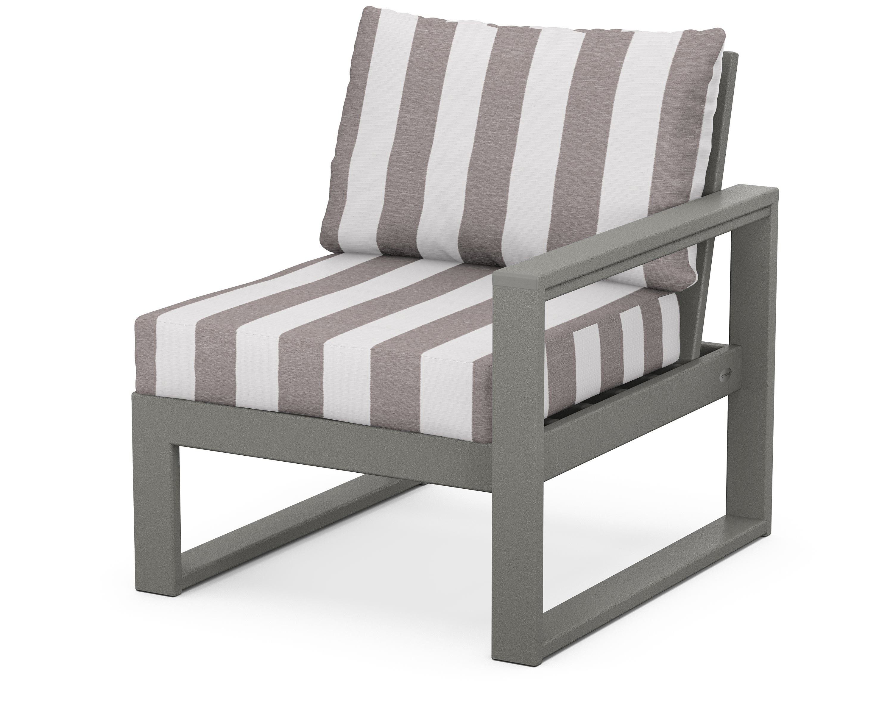 POLYWOOD® EDGE Modular Right Arm Chair in Slate Grey / Cabana Stripe Grey Mist