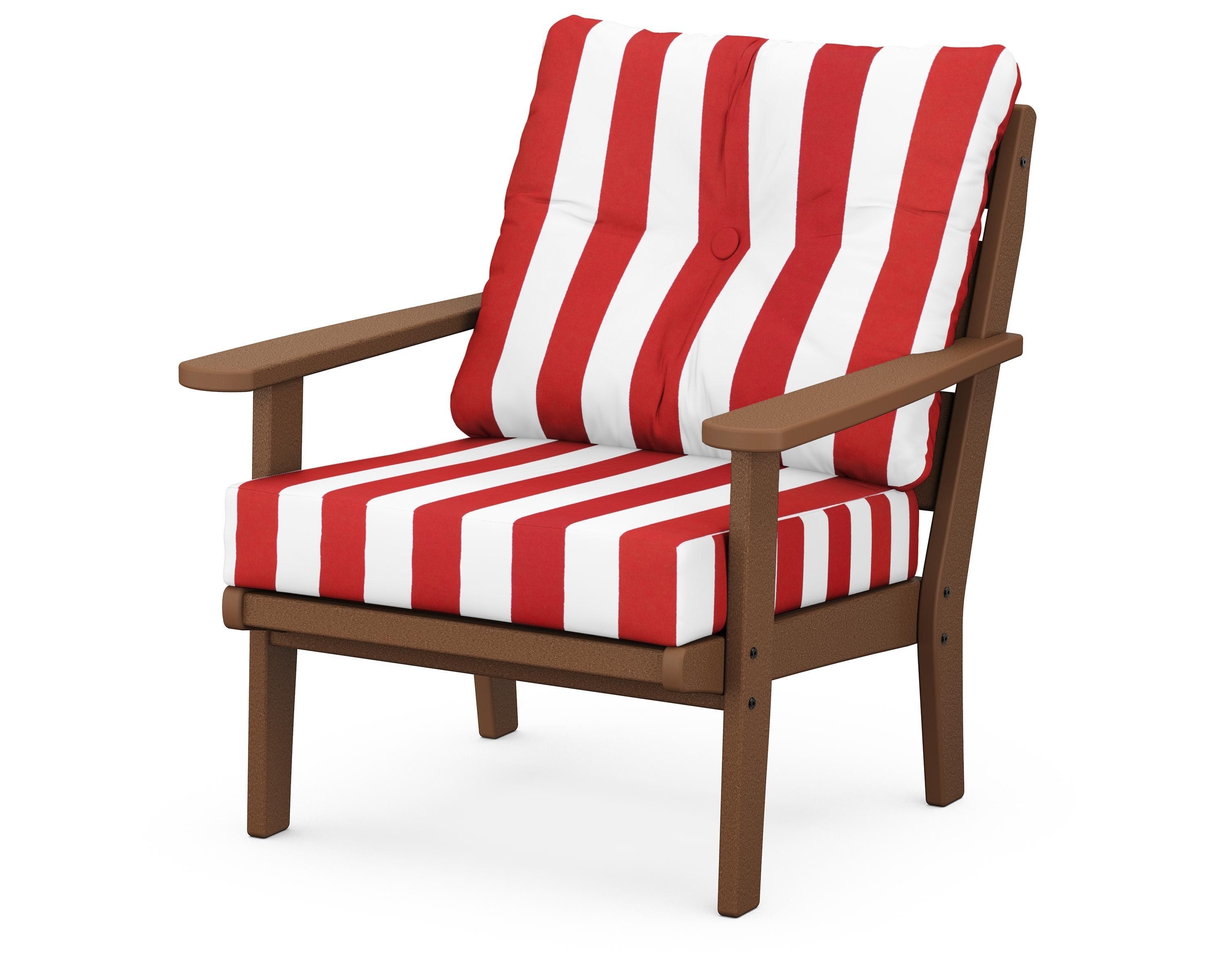 POLYWOOD® Lakeside Deep Seating Chair in Teak / Cabana Stripe Crimson