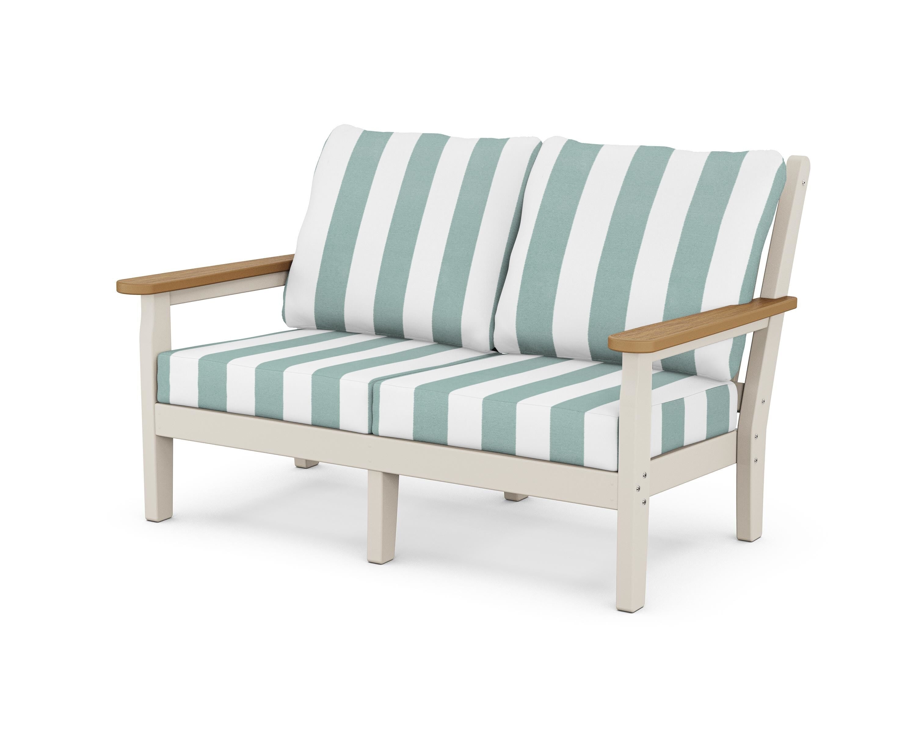 POLYWOOD® Chippendale Deep Seating Loveseat in Sand / Natural / Cabana Stripe Glacier Spa