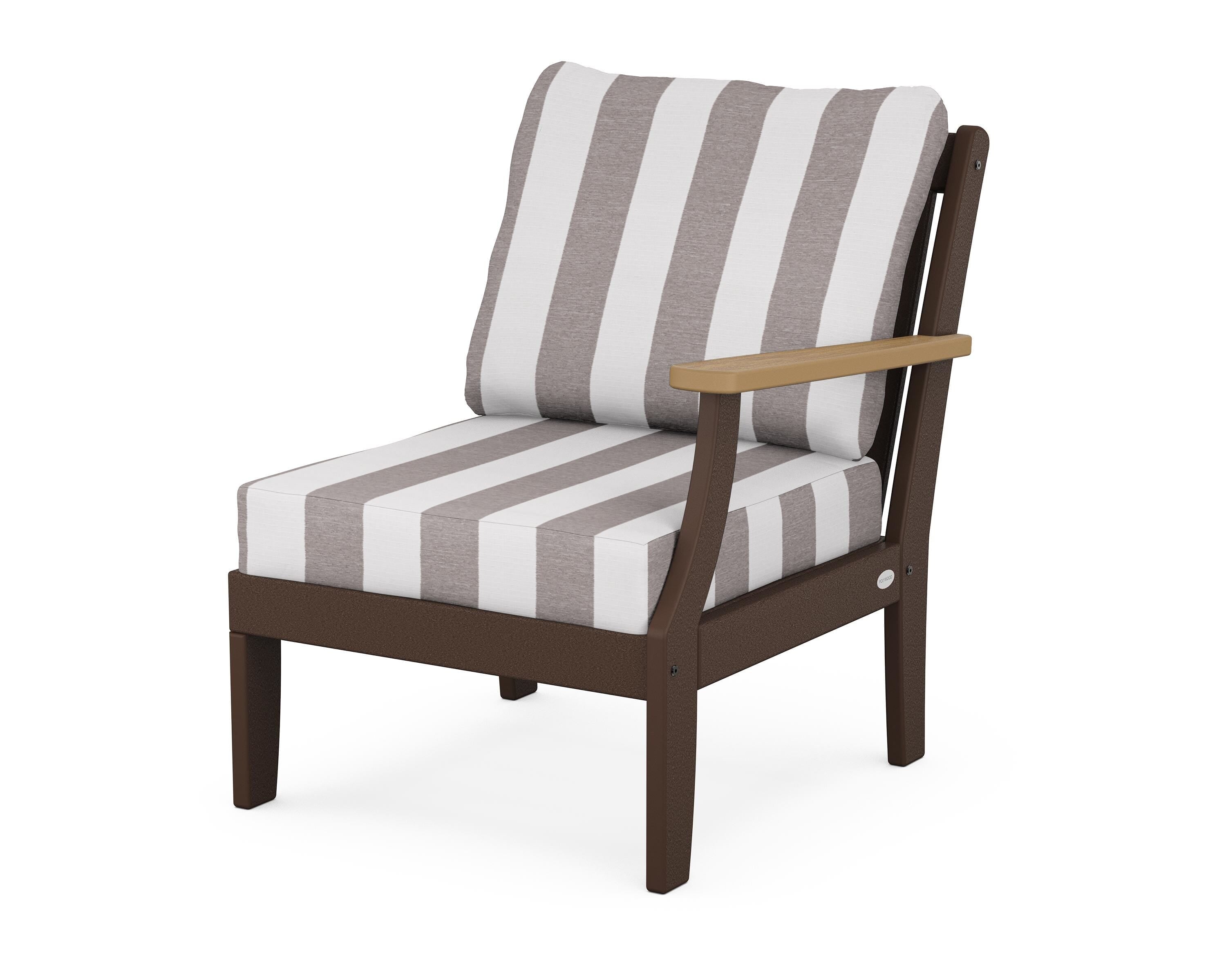 POLYWOOD® Braxton Modular Right Arm Chair in Mahogany / Natural / Cabana Stripe Grey Mist