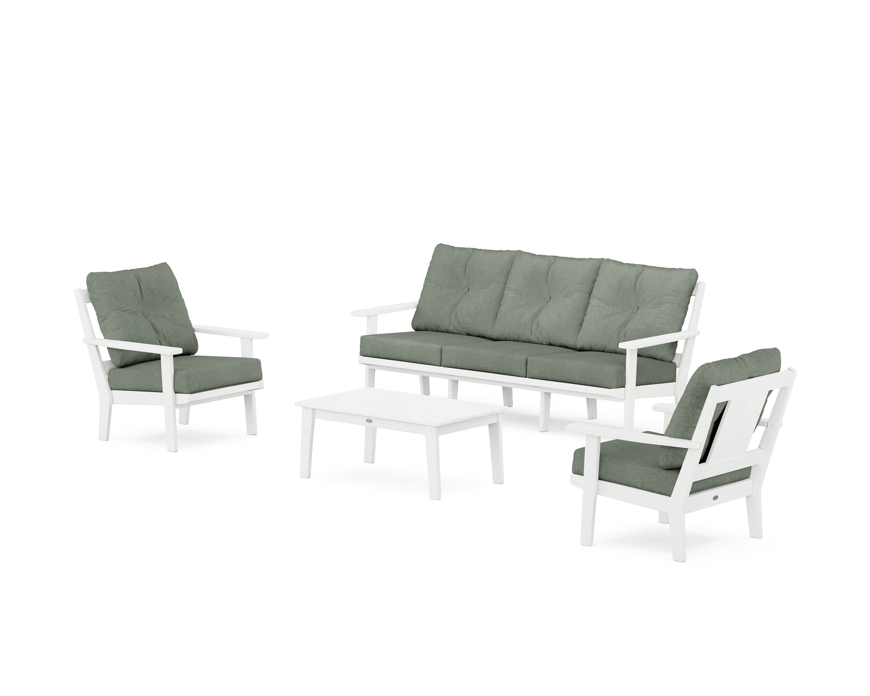 POLYWOOD® Prairie 4-Piece Deep Seating Set with Sofa in White / Cast Sage