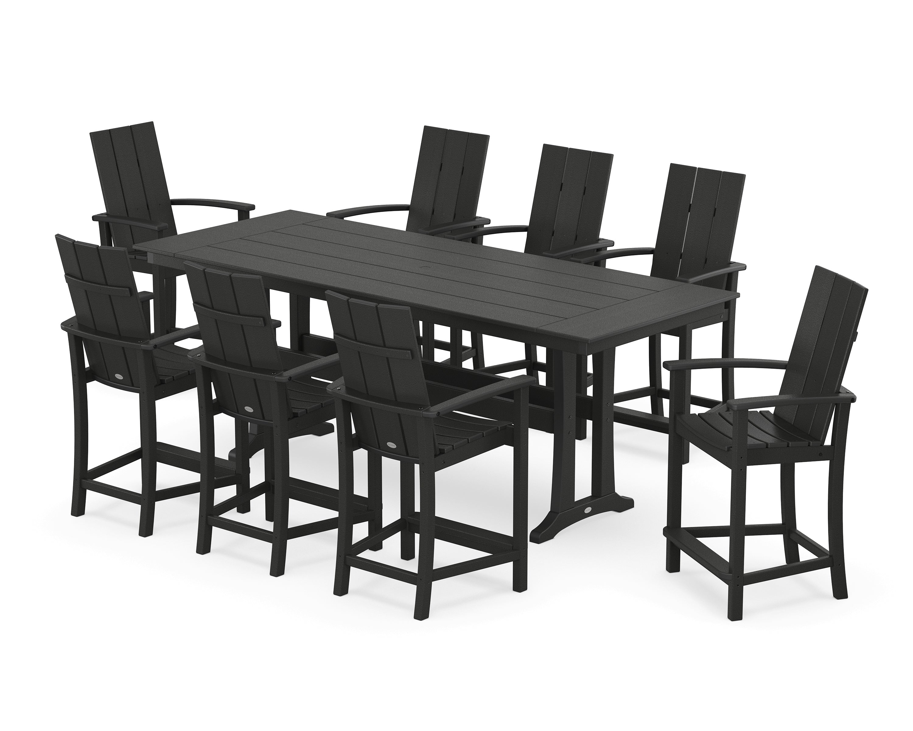 POLYWOOD® Modern Adirondack 9-Piece Farmhouse Counter Set with Trestle Legs in Black