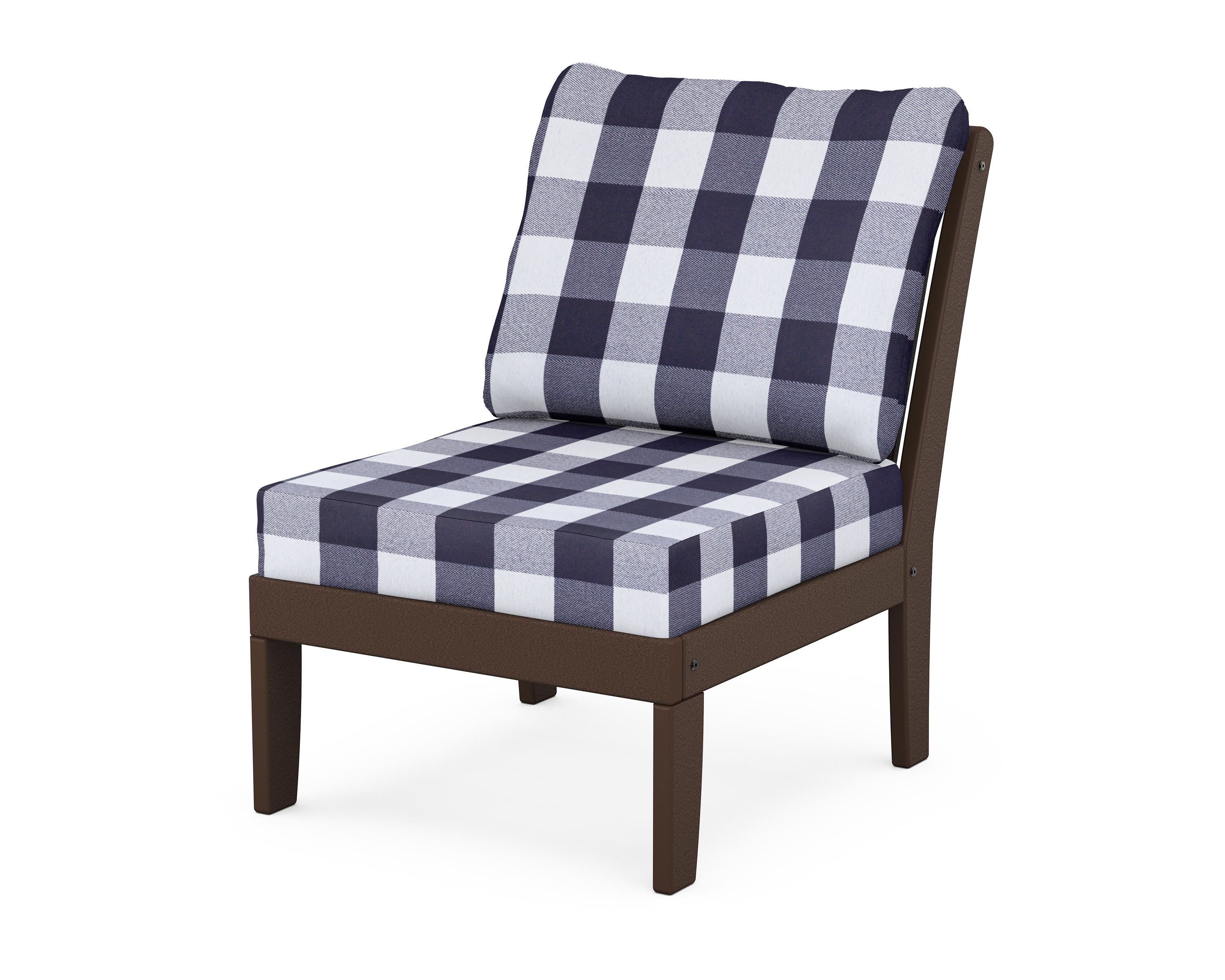 POLYWOOD® Braxton Modular Armless Chair in Mahogany / Buffalo Plaid Navy