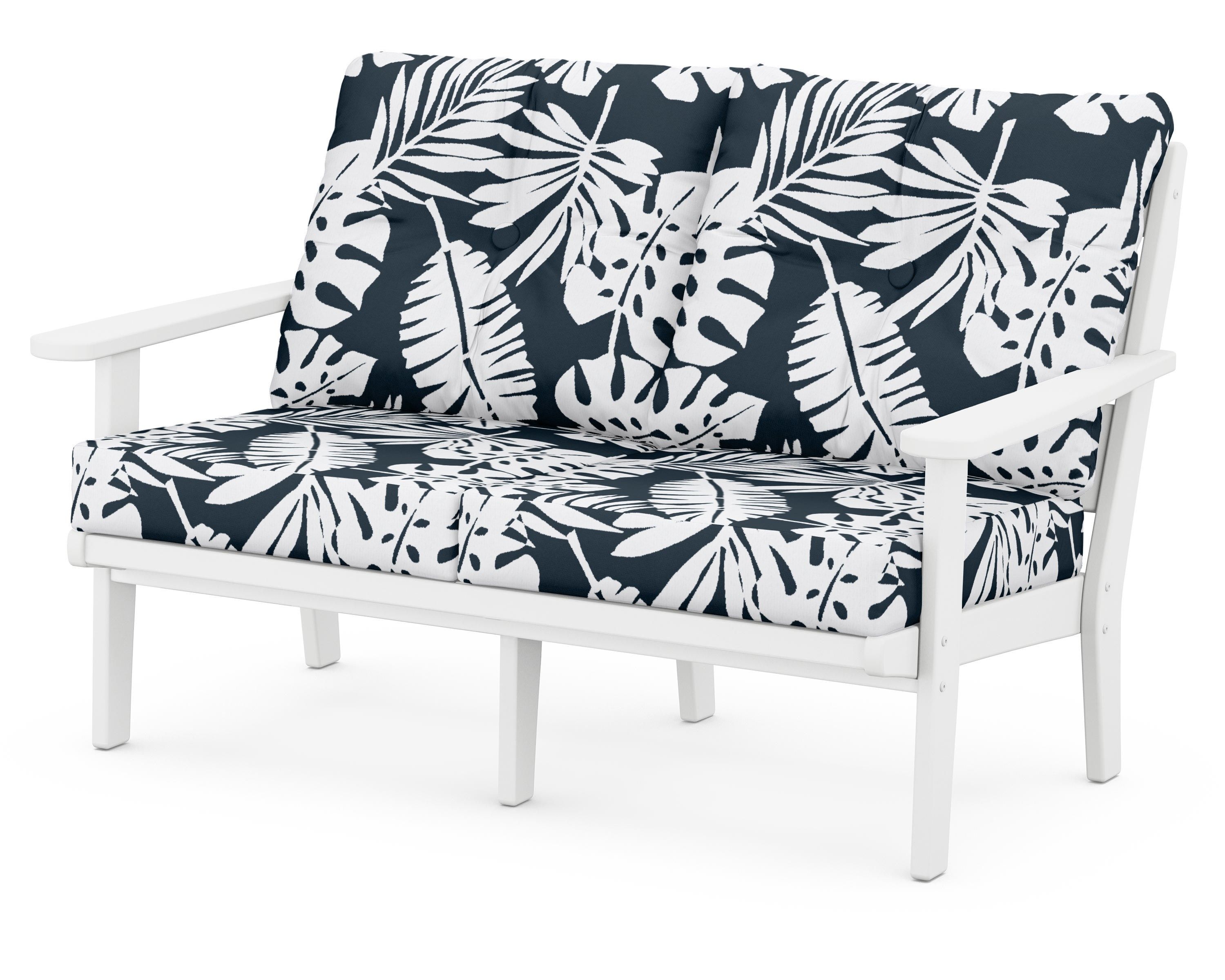POLYWOOD® Lakeside Deep Seating Loveseat in White / Leaf Marine Indigo